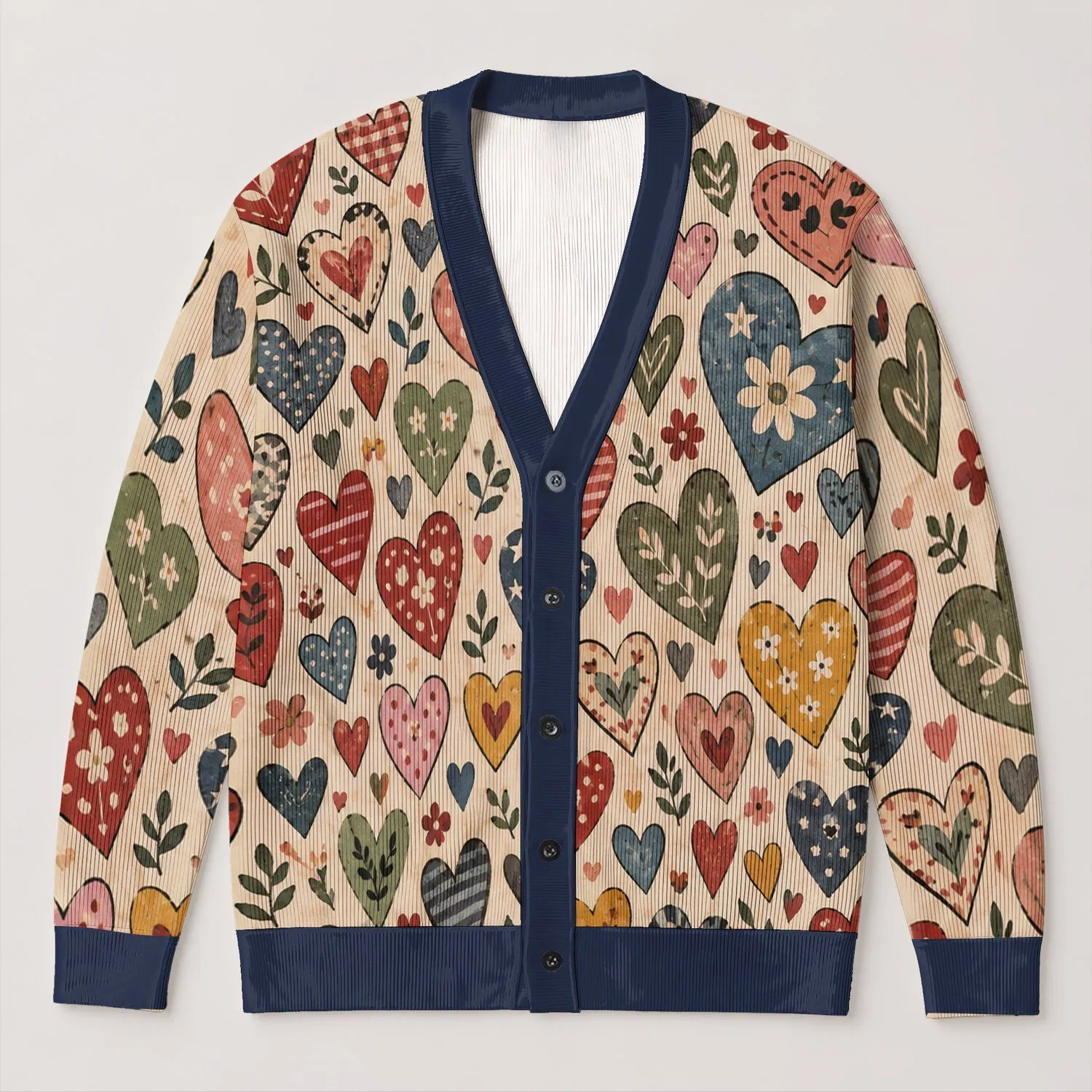 Colorful Hand-Drawn Heart Motifs for Romantic Layering and Everyday Women's Style All-over Print Knitted Cardigan - 1