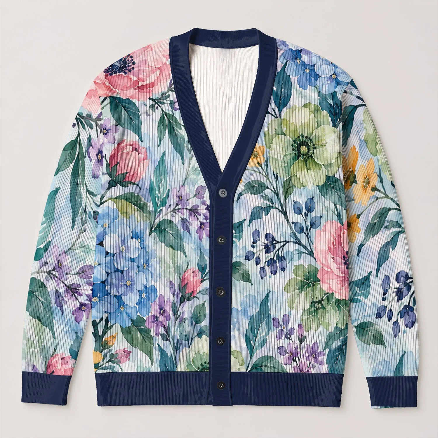 Watercolor Floral Blooms For Colorful Autumn Layering And Everyday Women's Style All-over Print Knitted Cardigan - 1