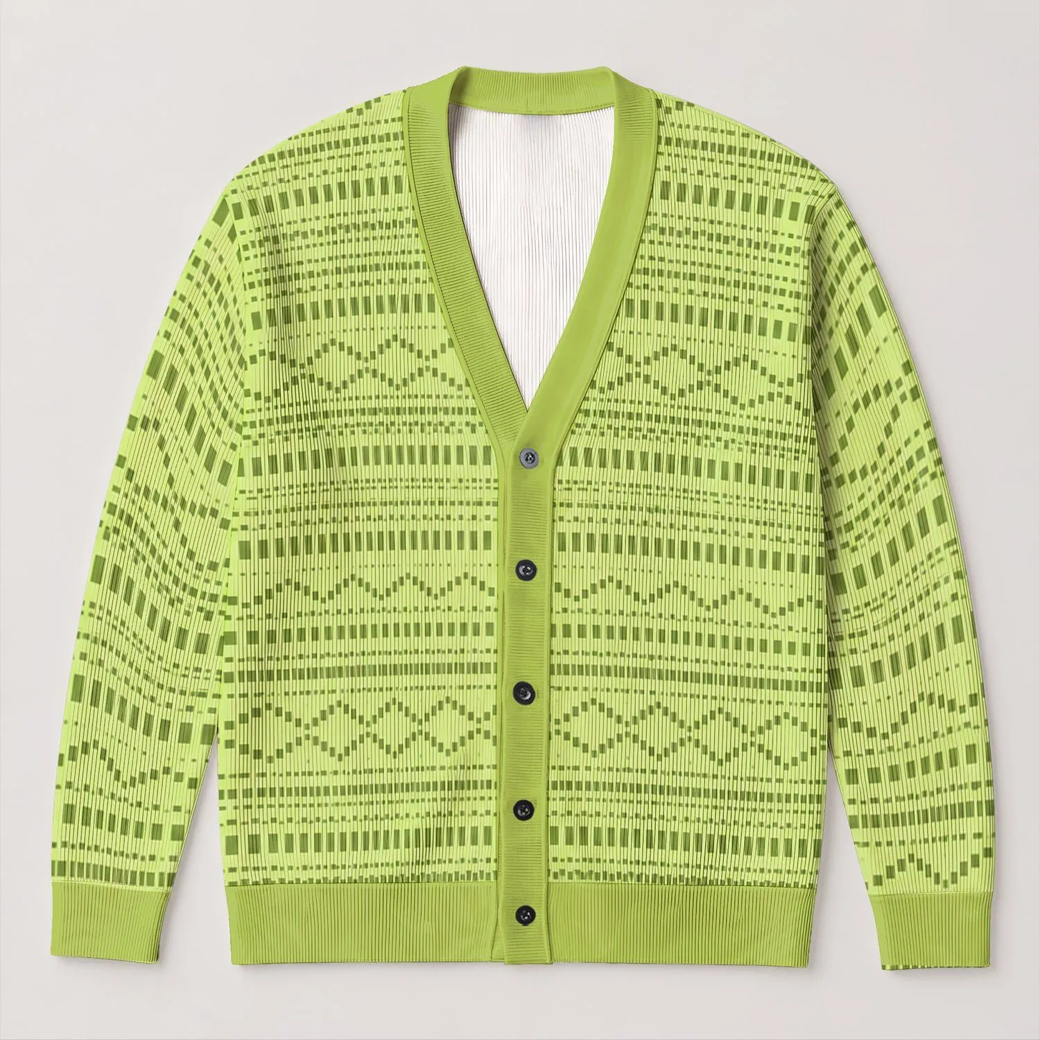 Lime Green Openwork Lattice for Beach Travel, Resort Days, and Summer Layering Outfits All-over Print Knitted Cardigan - 1