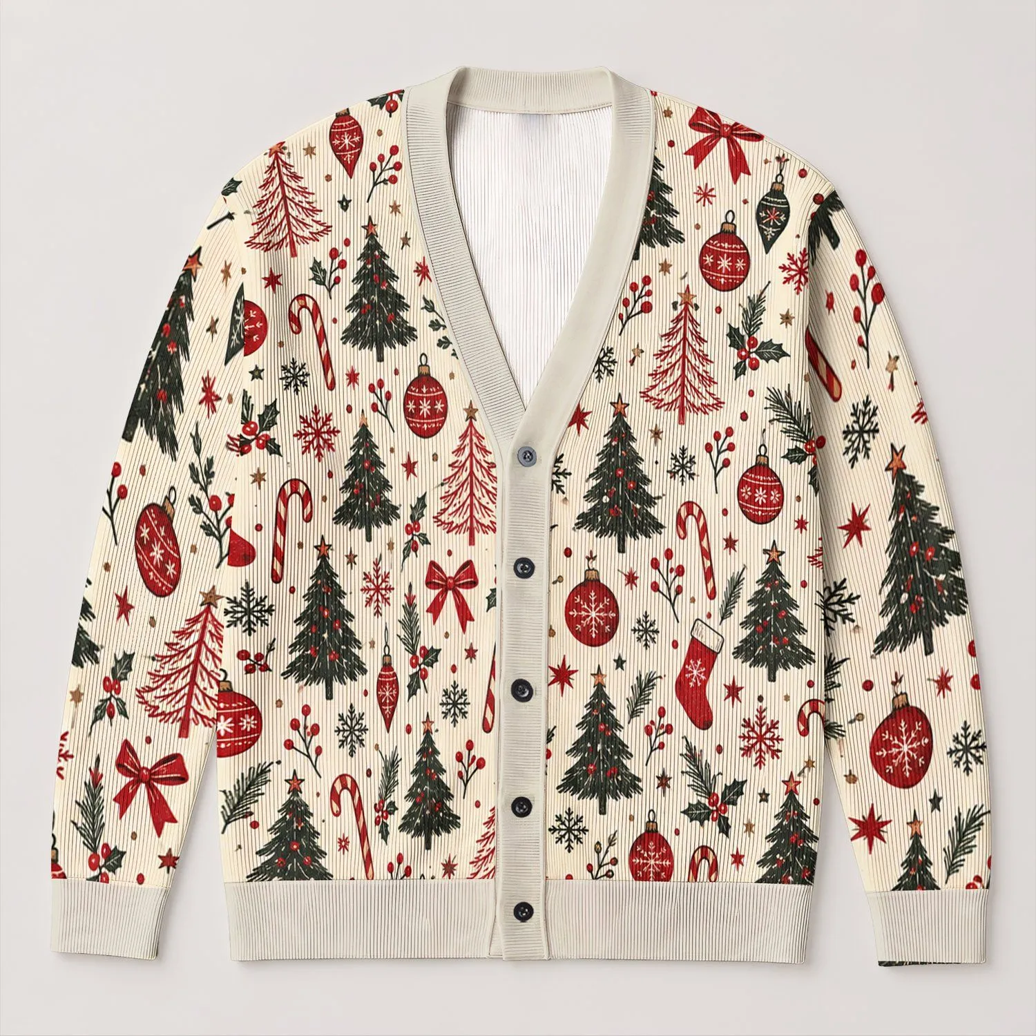 Red and Black Christmas Trees and Candy Canes for Cozy Holiday Gatherings All-over Print Knitted Cardigan - 1