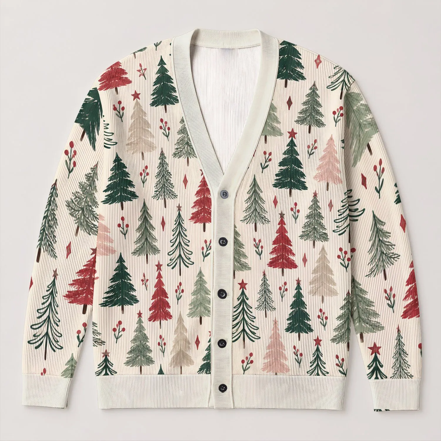 Hand Drawn Christmas Trees for Cozy Holiday Layering at Family Gatherings and Parties All-over Print Knitted Cardigan - 1