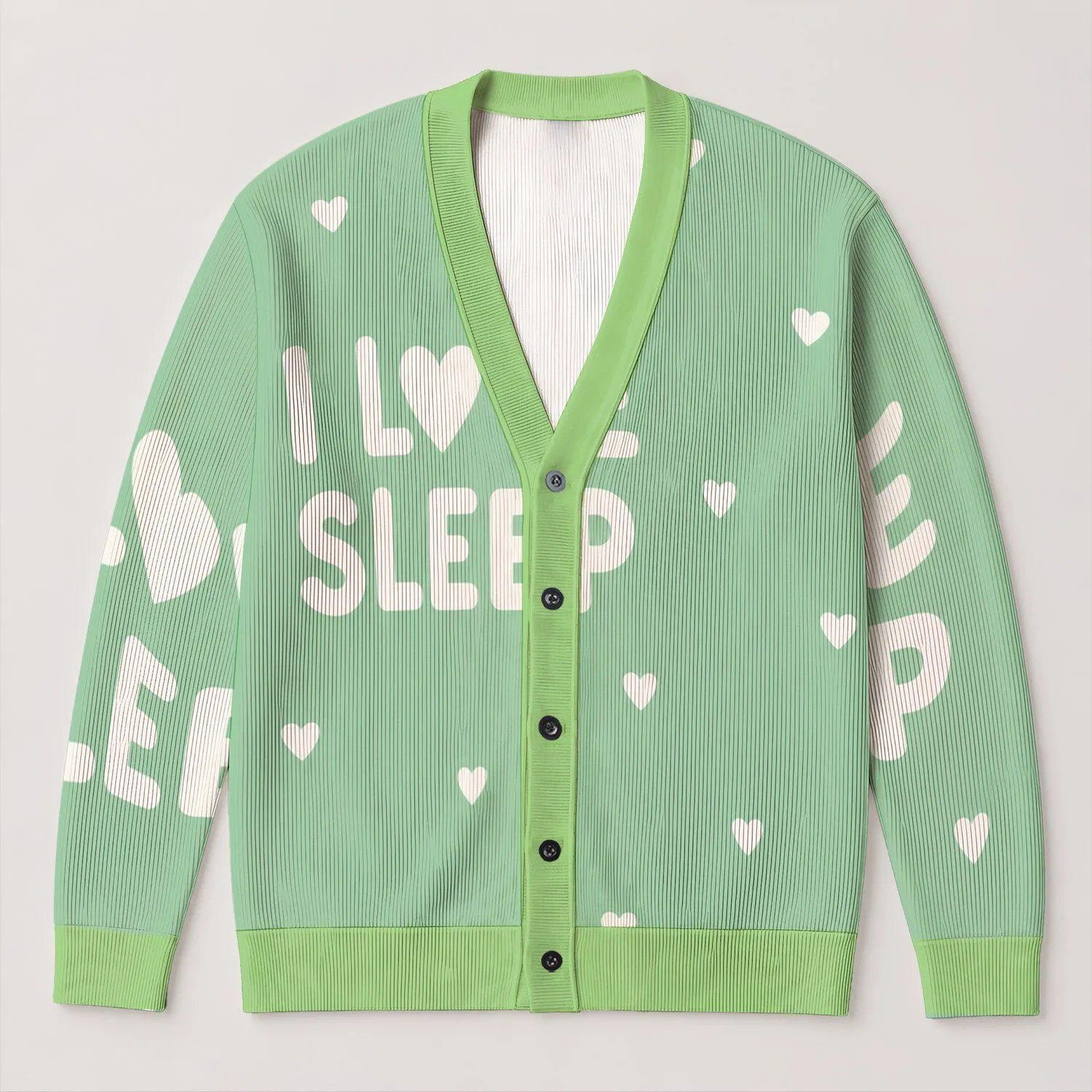 I Love Sleep Hearts For Cozy Bedtime Lounging And Relaxed Weekend Mornings At Home All-over Print Knitted Cardigan - 1