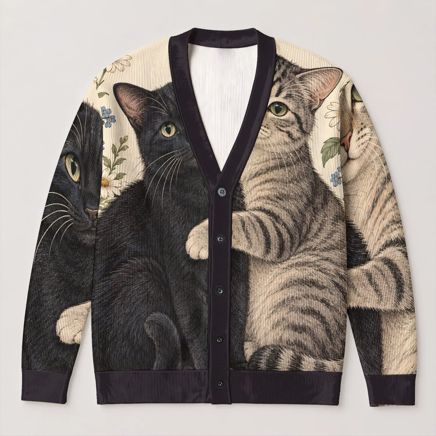 Two Cuddling Cat Portraits for Cozy Autumn Outings and Everyday Layering for Women All-over Print Knitted Cardigan - 1