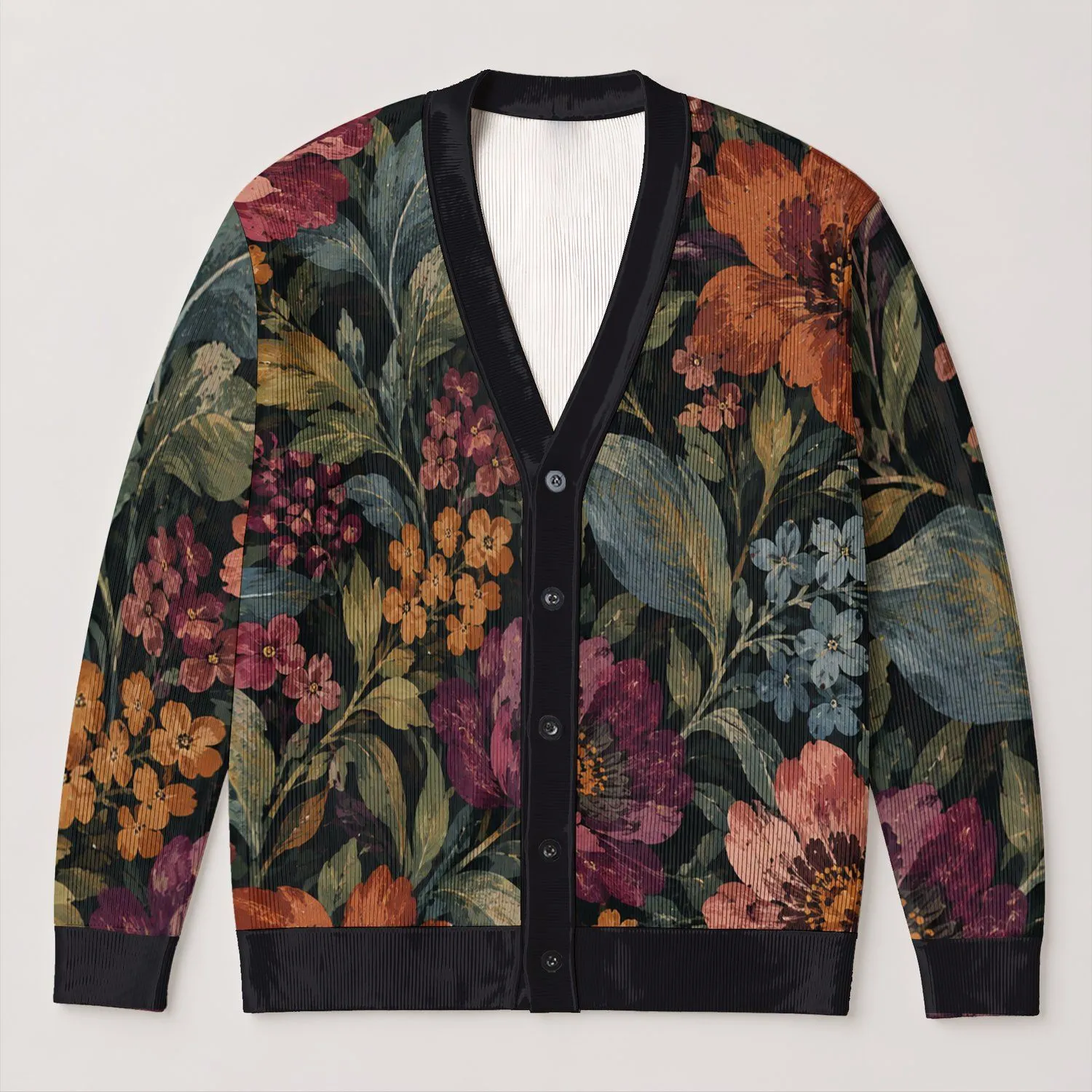 Dark Botanical Blooms For Everyday Layering And Artistic Evening Style For Modern Women All-over Print Knitted Cardigan - 1