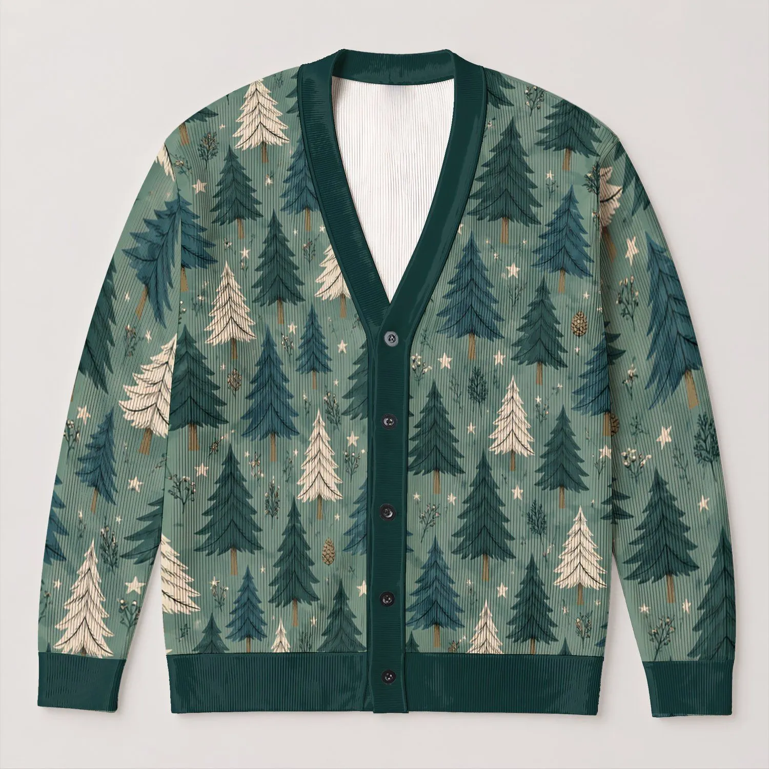 Pine Tree Forest Motif for Cozy Autumn Layering, Rustic Nature Lover Gift for Women All-over Print Knitted Cardigan - 1