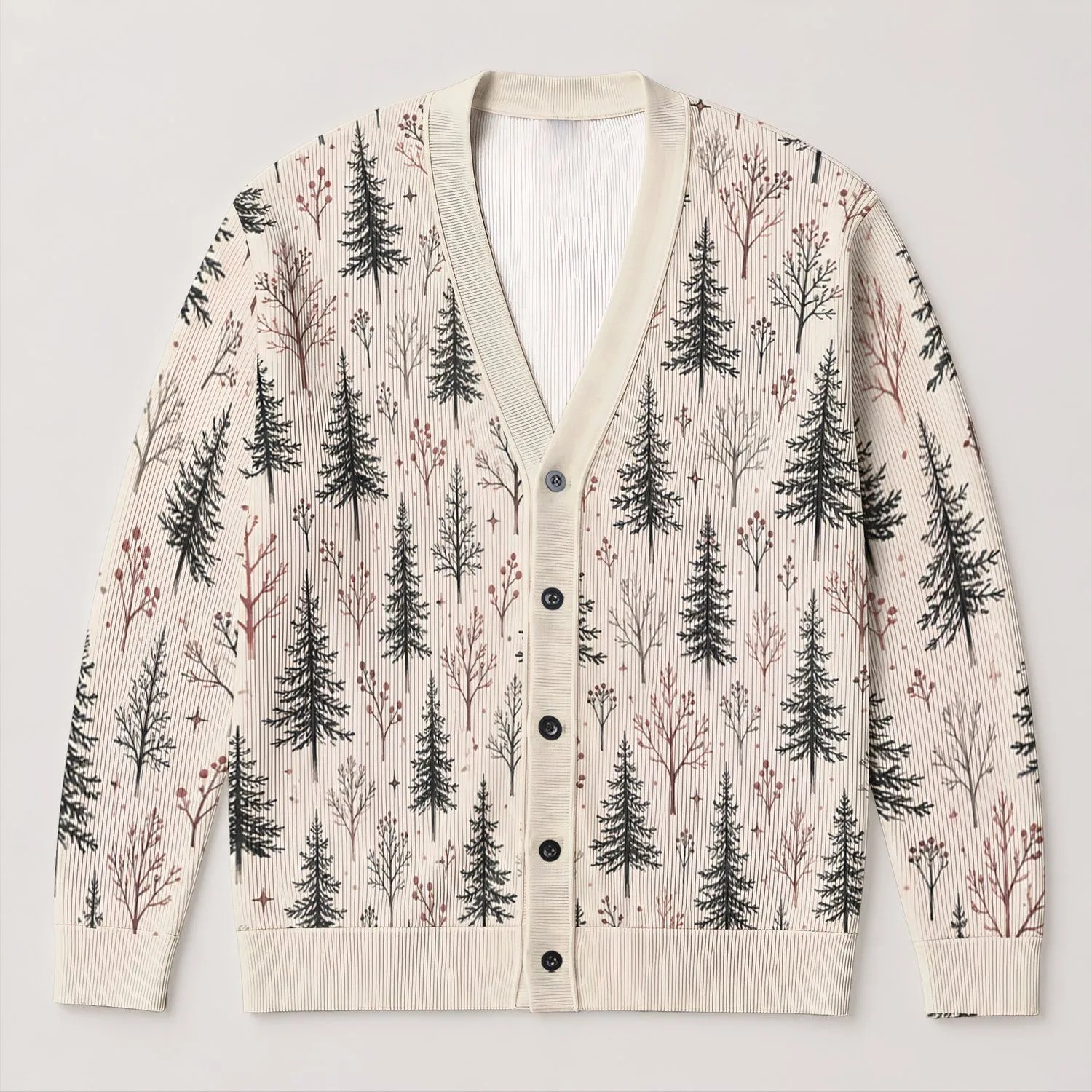 Delicate Botanical Tree Motifs for Autumn Outings and Relaxed Everyday Weekend Style All-over Print Knitted Cardigan - 1