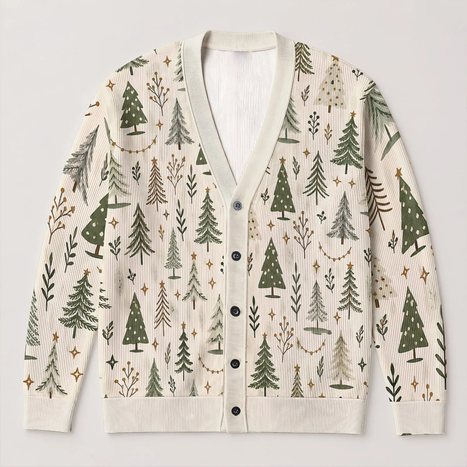 Winter Evergreen Tree Motifs for Cozy Holiday Layering and Fireside Gatherings Outdoors All-over Print Knitted Cardigan - 1