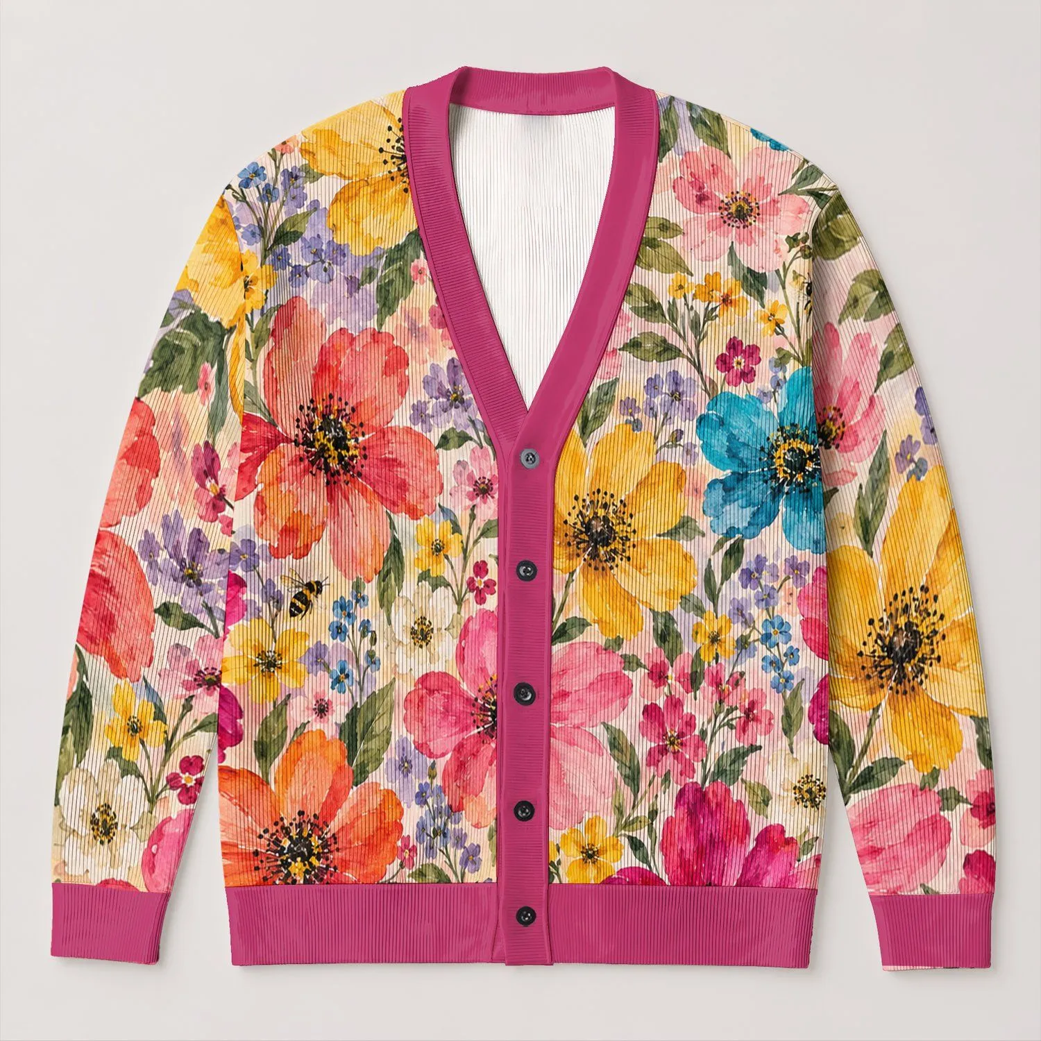 Watercolor Wildflower Blooms for Colorful Everyday Layering and Feminine Style for Women All-over Print Knitted Cardigan - 1