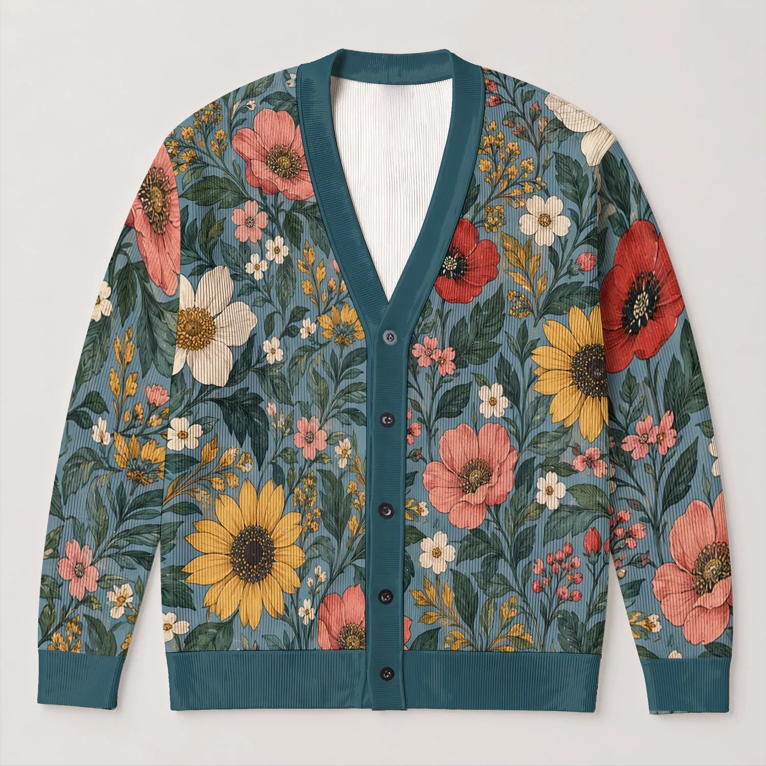 Wildflower Botanical Blooms for Spring Layering and Everyday Women’s Casual Style All-over Print Knitted Cardigan - 1