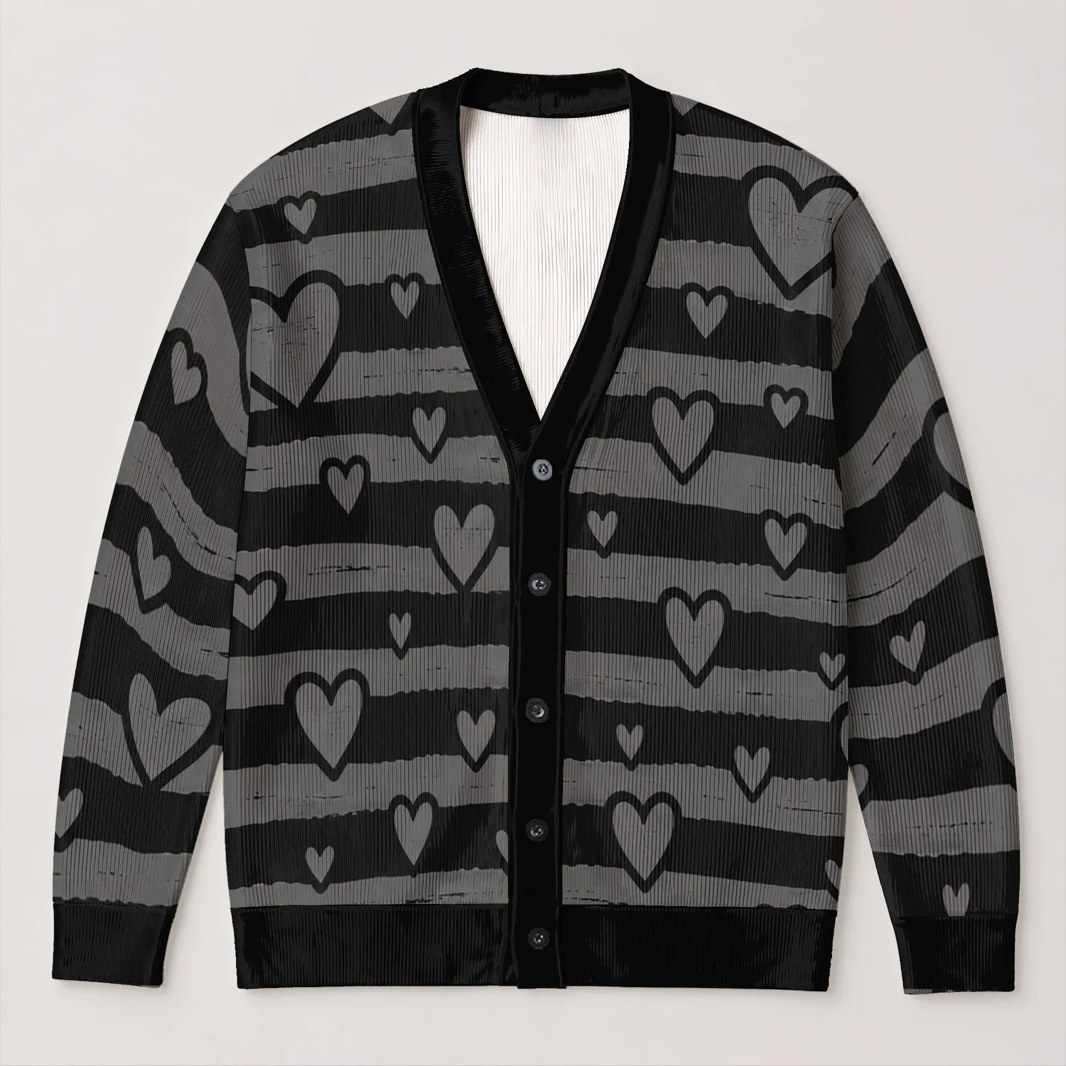 Heart Stripe Geometric Style for Everyday Layering and Casual Autumn Outfits, Women All-over Print Knitted Cardigan - 1