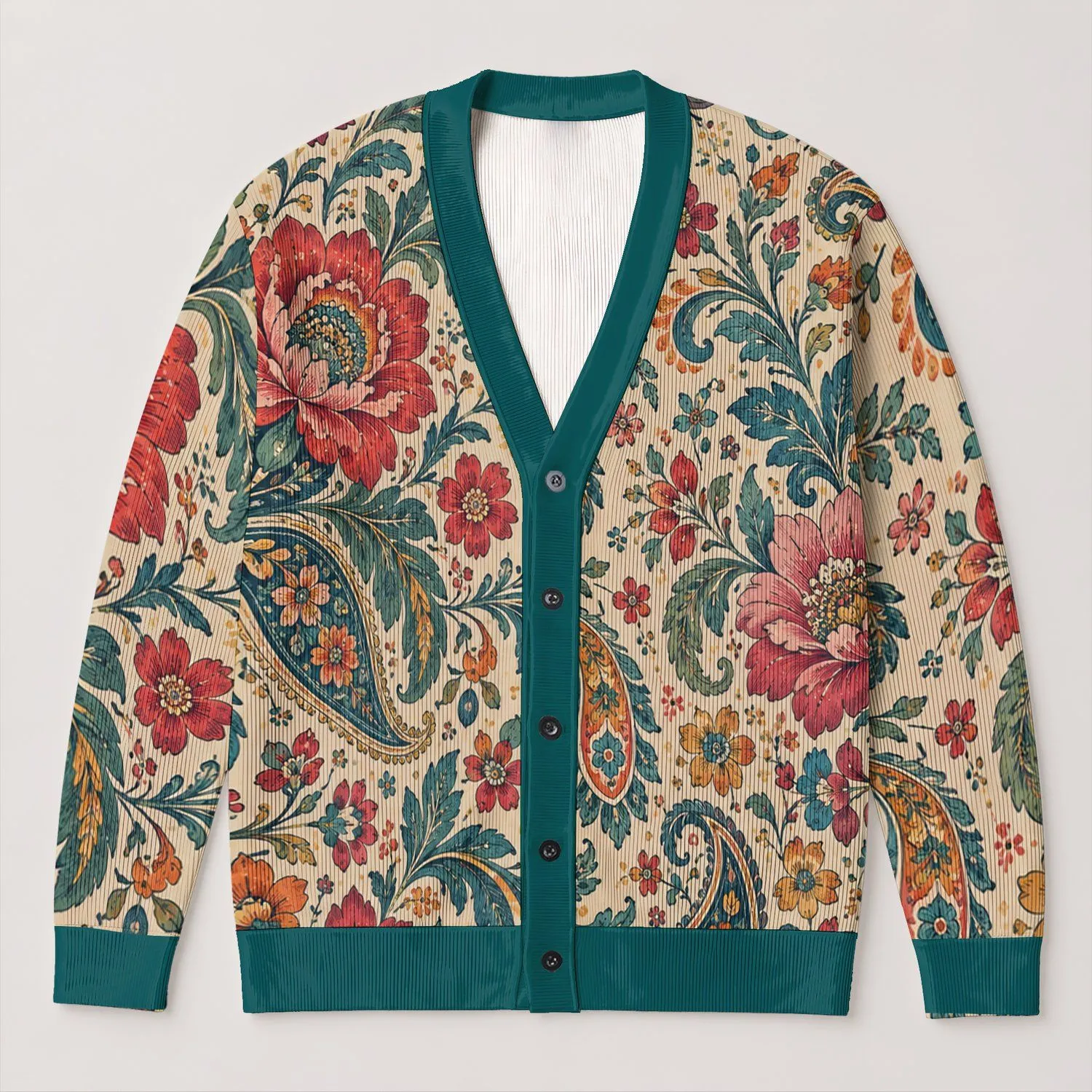 Bohemian Floral Paisley Blooms for Relaxed Spring Layering and Everyday Weekend Wear All-over Print Knitted Cardigan - 1