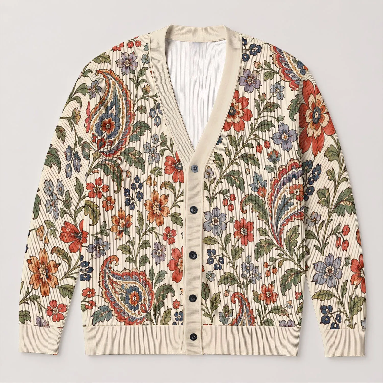 Bohemian Paisley Floral Blooms For Casual Layering, Weekend Travel, And Spring Days All-over Print Knitted Cardigan - 1
