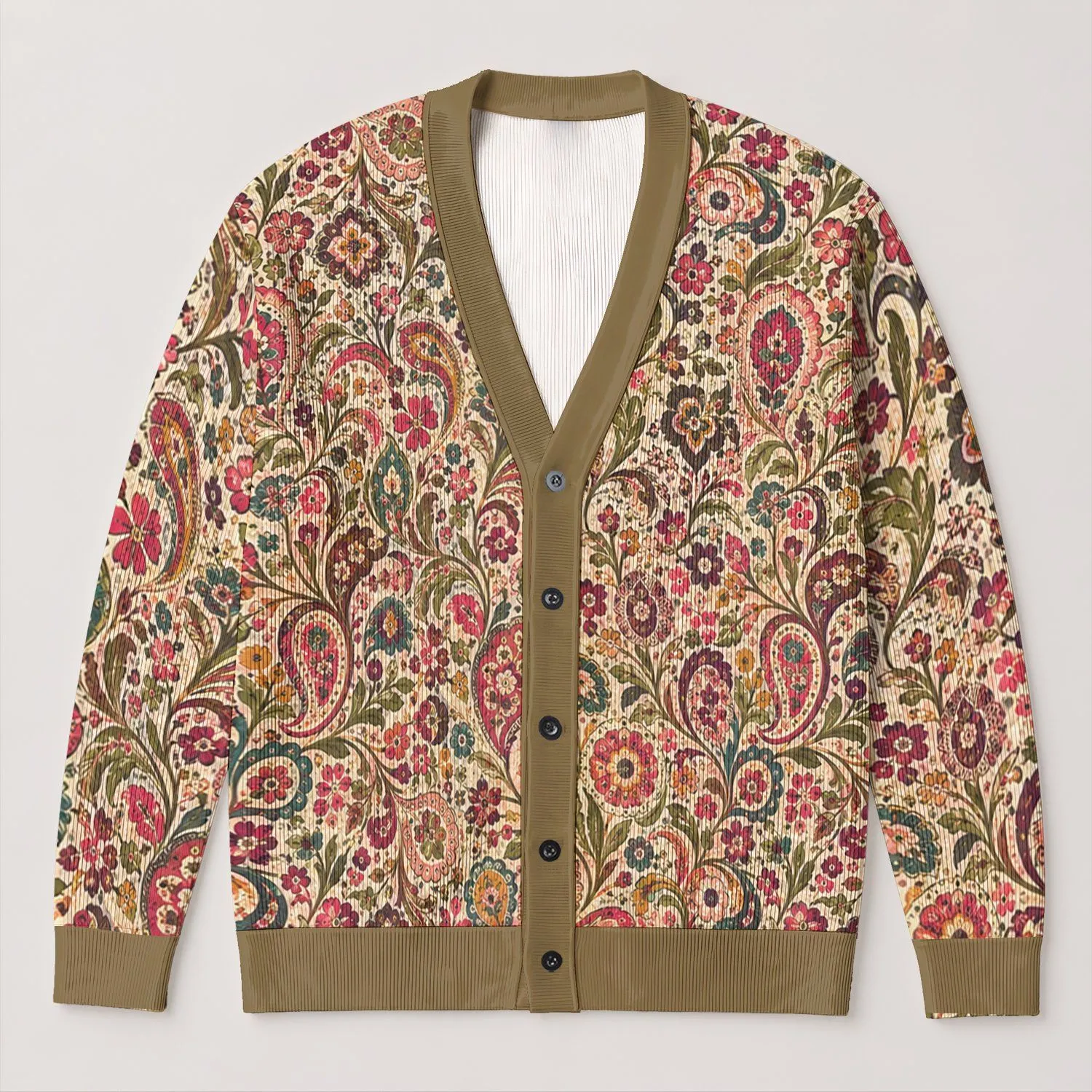 Bohemian Floral Paisley Motifs for Colorful Everyday Autumn Layering All-over Print Knitted Cardigan - 1