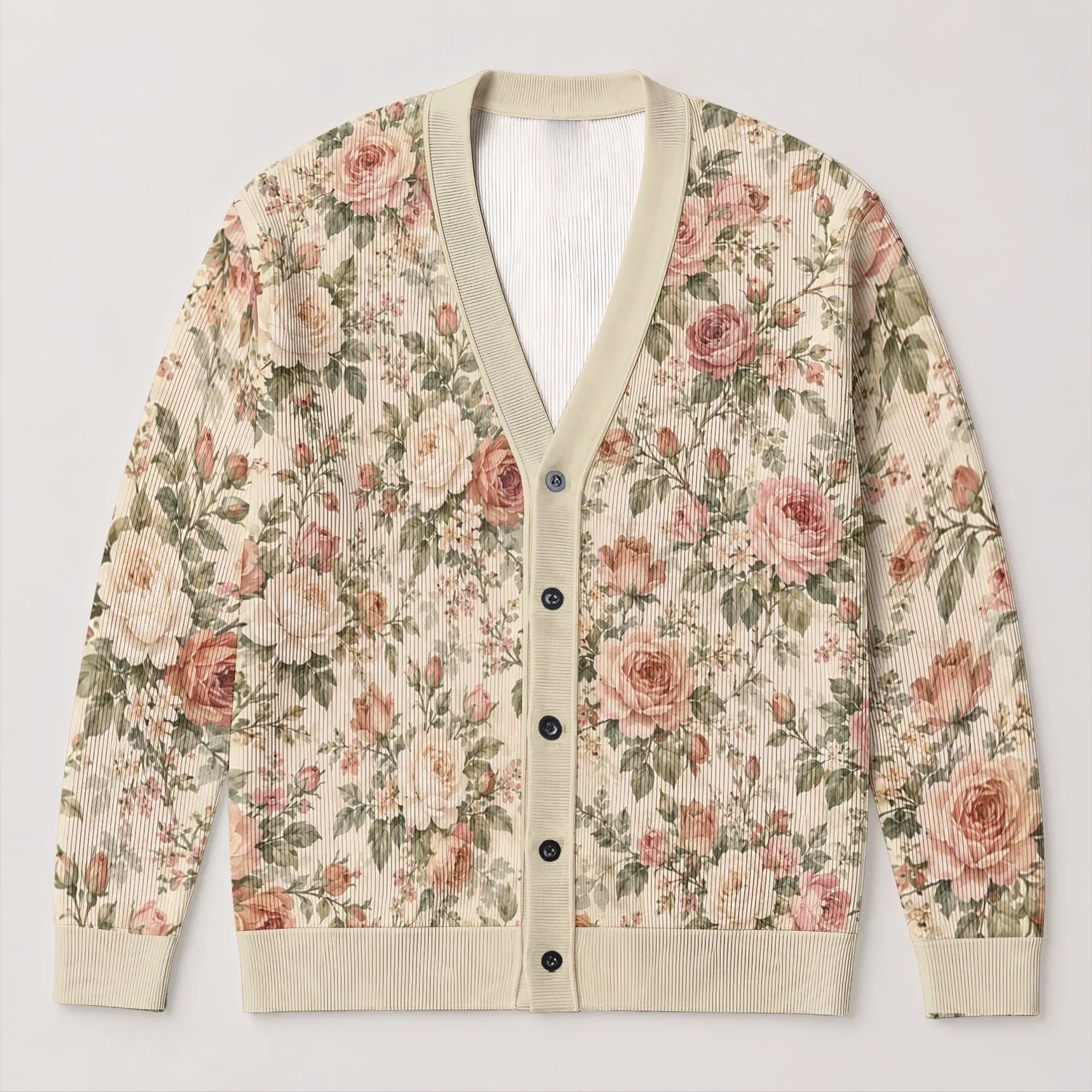Vintage Rose And Sage Florals For Romantic Everyday Style And Casual Outings All-over Print Knitted Cardigan - 1