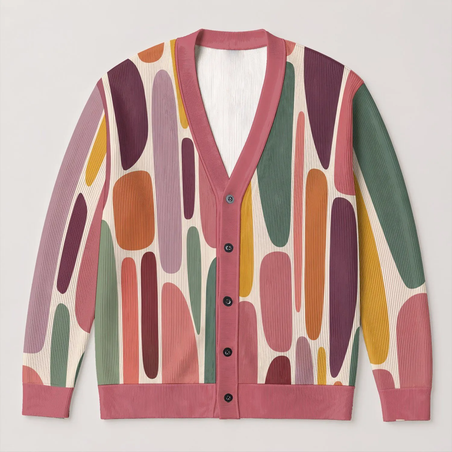 Abstract Multicolor Geometric Colorblock Layers for Relaxed Autumn Streetwear Women All-over Print Knitted Cardigan - 1