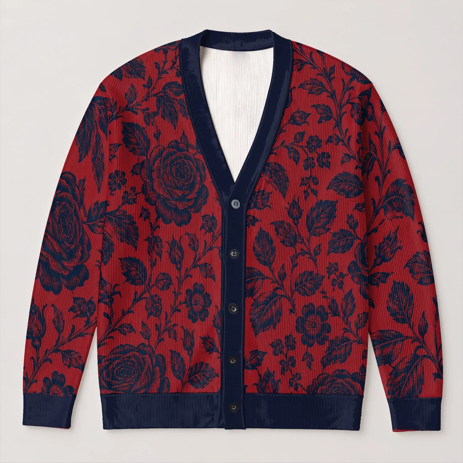 Dark Floral Roses For Elegant Everyday Layering, Romantic Women’s Casual Weekend Wear All-over Print Knitted Cardigan - 1