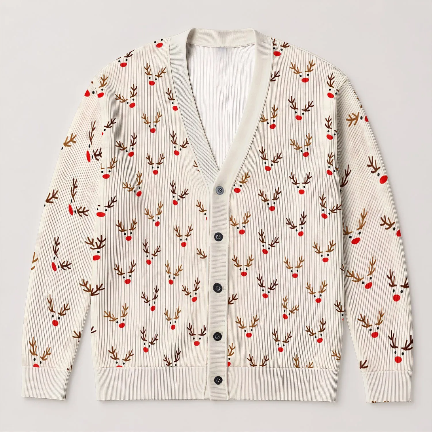 Whimsical Reindeer Faces for Cozy Autumn and Winter Layering Everyday Style All-over Print Knitted Cardigan - 1