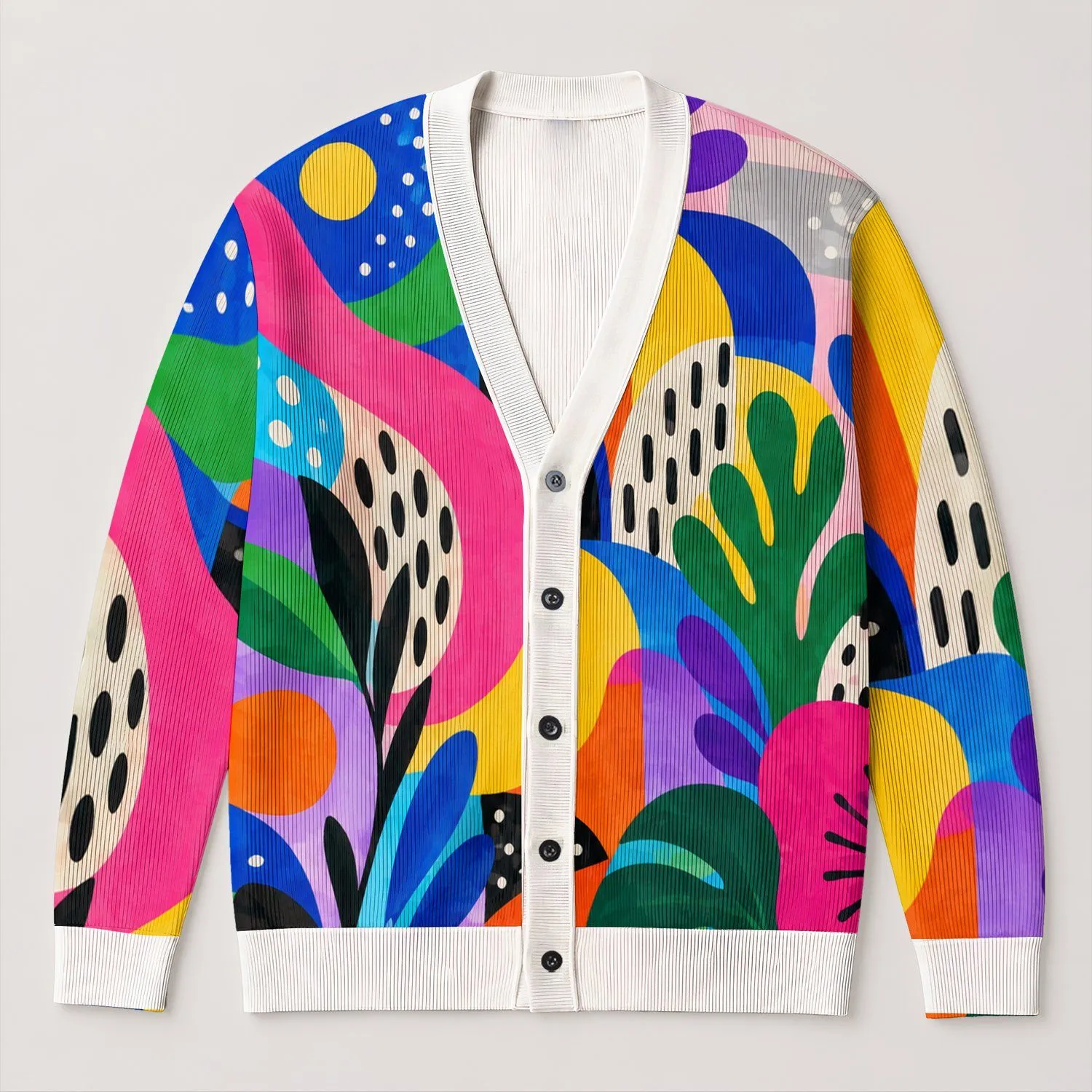 Vibrant Abstract Color Collage for Creative Everyday Layering and Art Lovers All-over Print Knitted Cardigan - 1