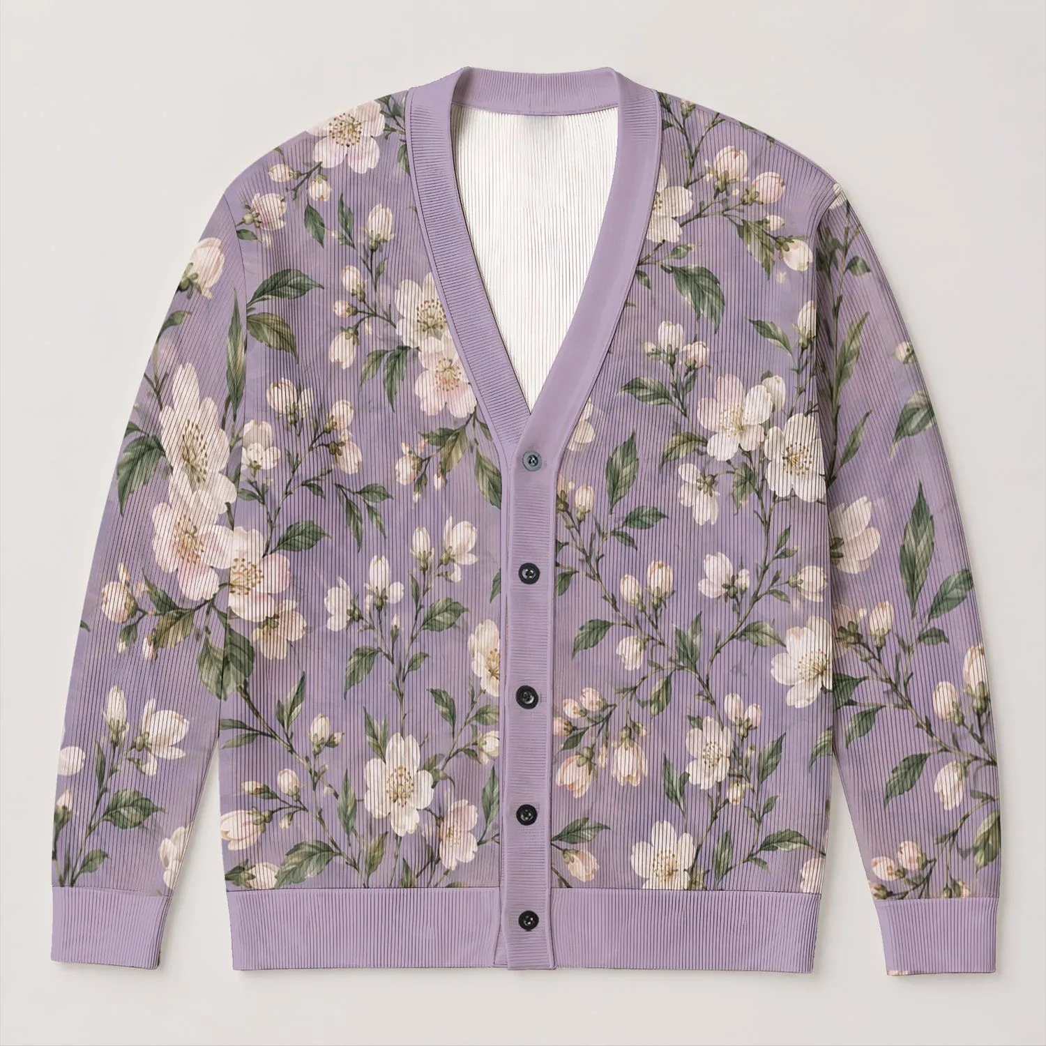 Lilac Watercolor Blossoms For Soft Everyday Layering And Springtime Style All-over Print Knitted Cardigan - 1