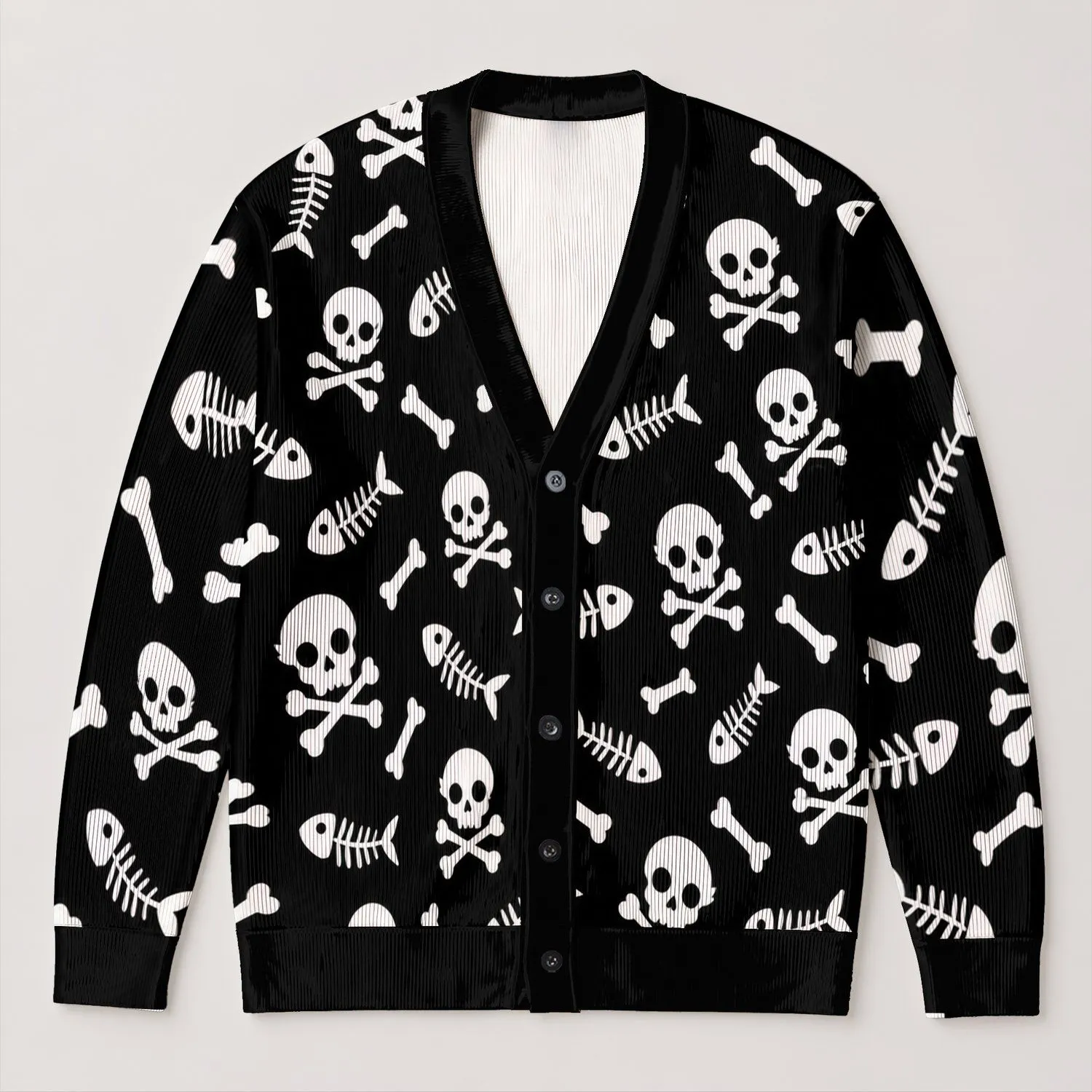 Cute Skull And Crossbones Halloween Bones For Everyday Goth Style Teenagers All-over Print Knitted Cardigan - 1