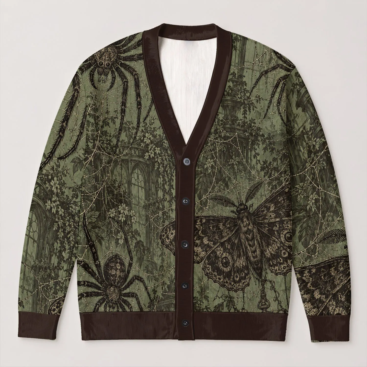 Gothic Spider Moth And Pocket Watch Art For Halloween Night Outfits All-over Print Knitted Cardigan - 1