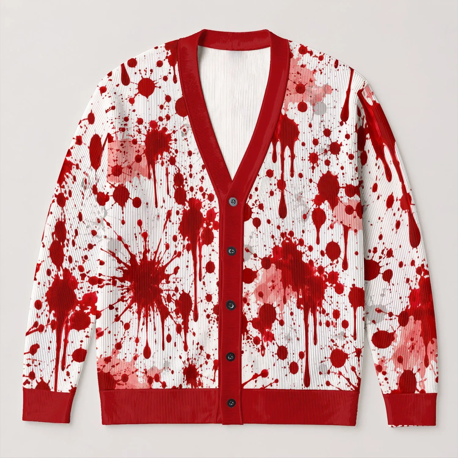 Red Blood Splatter Horror Style for Halloween Parties and Spooky Fall Outings All-over Print Knitted Cardigan - 1