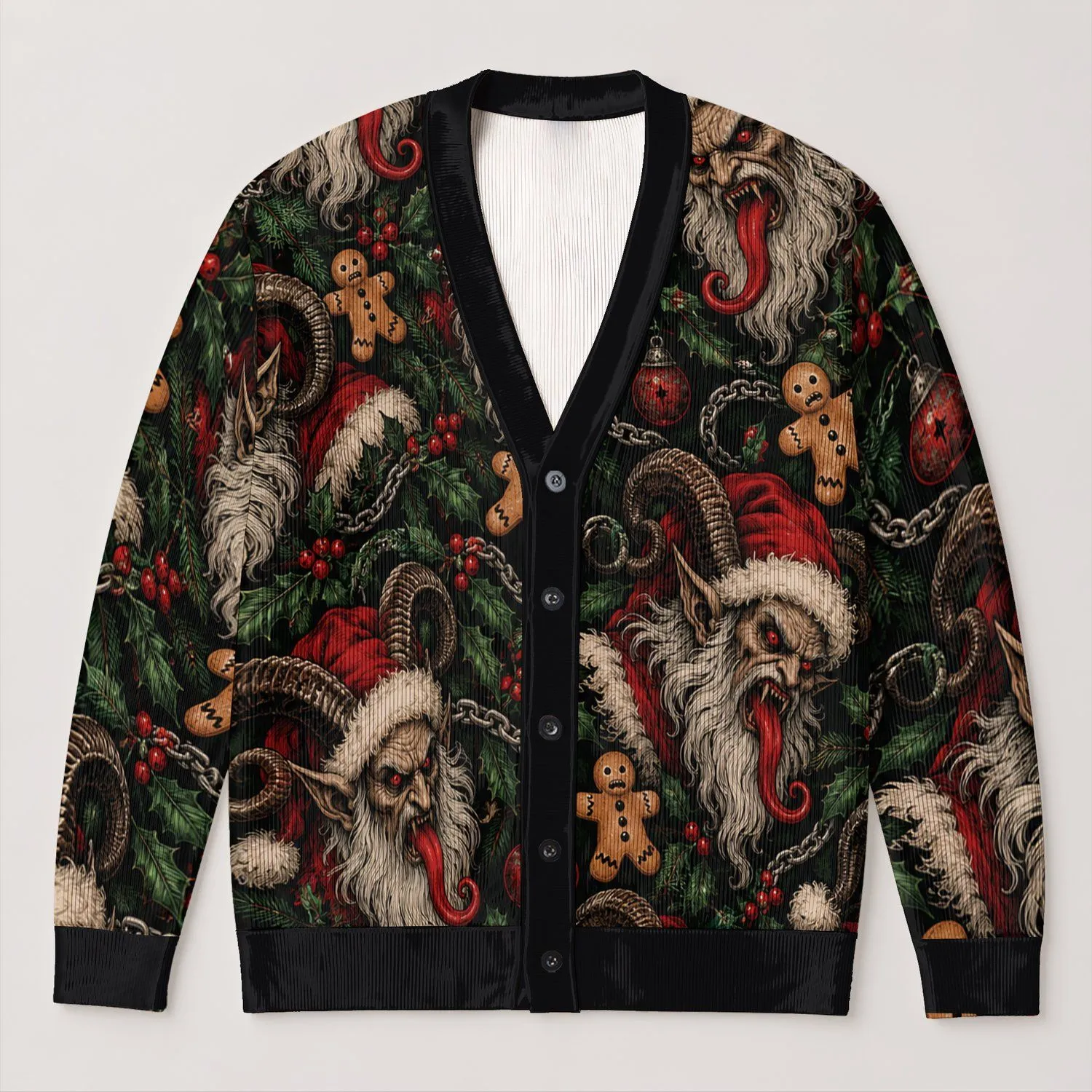 Krampus Holiday Horror for Halloween Parties and Dark Winter Style, Teen Alternative Wear All-over Print Knitted Cardigan - 1