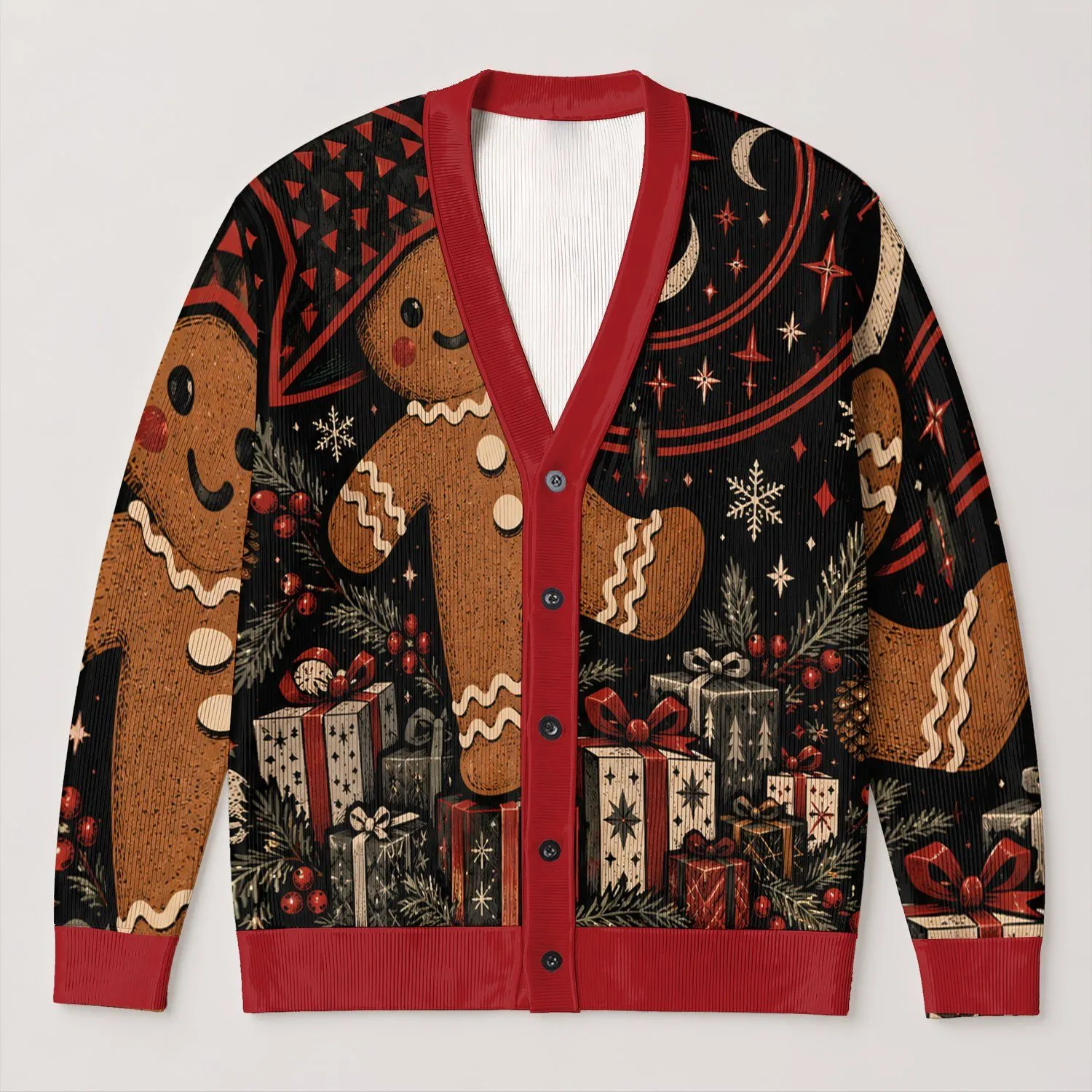 Gothic Gingerbread Man Holiday Party Style for Alternative Teenagers and Winter Hangouts All-over Print Knitted Cardigan - 1