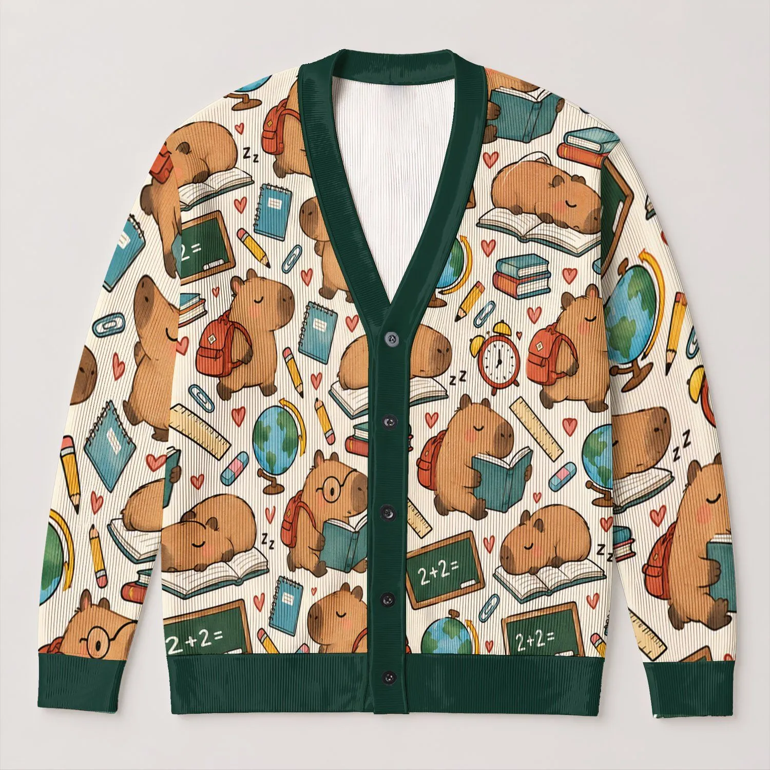 Capybara School Supplies and Study Day Essentials for Cozy Everyday Learning Teens All-over Print Knitted Cardigan - 1