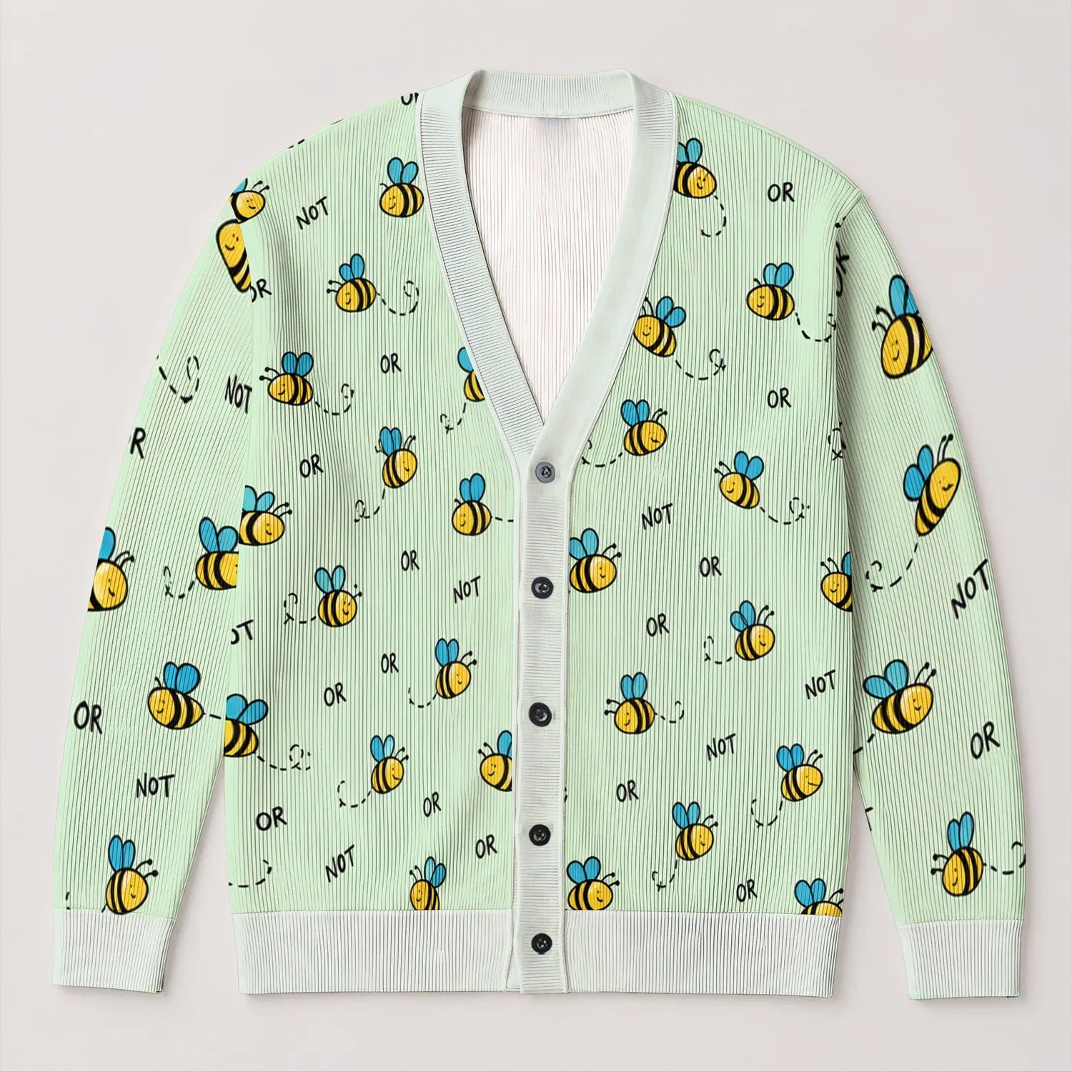 Cute Bumblebee And OR NOT Lettering For Playful Everyday Layering And Teen Style All-over Print Knitted Cardigan - 1