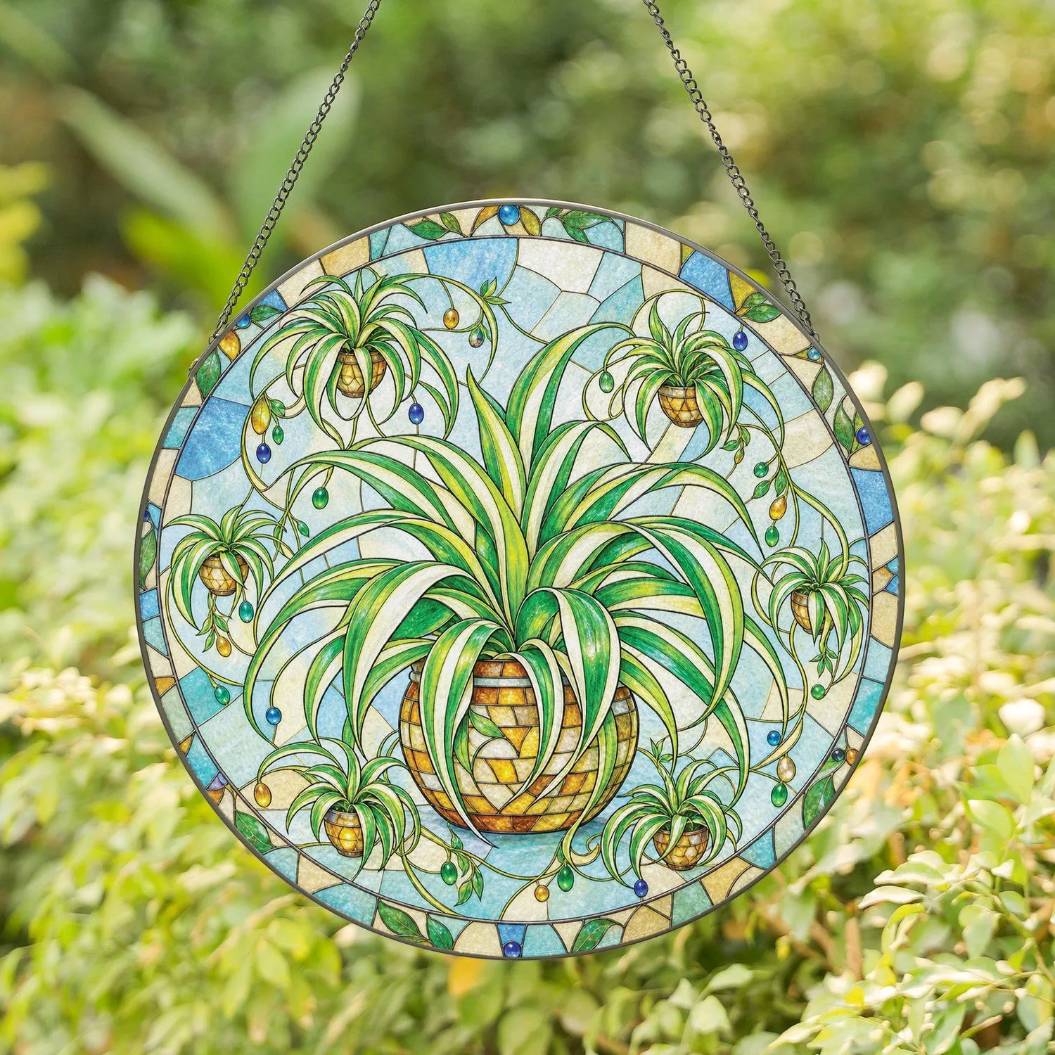 Spider Plant Greenery Gift for Plant Lovers, Sunlit Botanical Accent for Bright Homes Stained Glass Suncatcher - 1