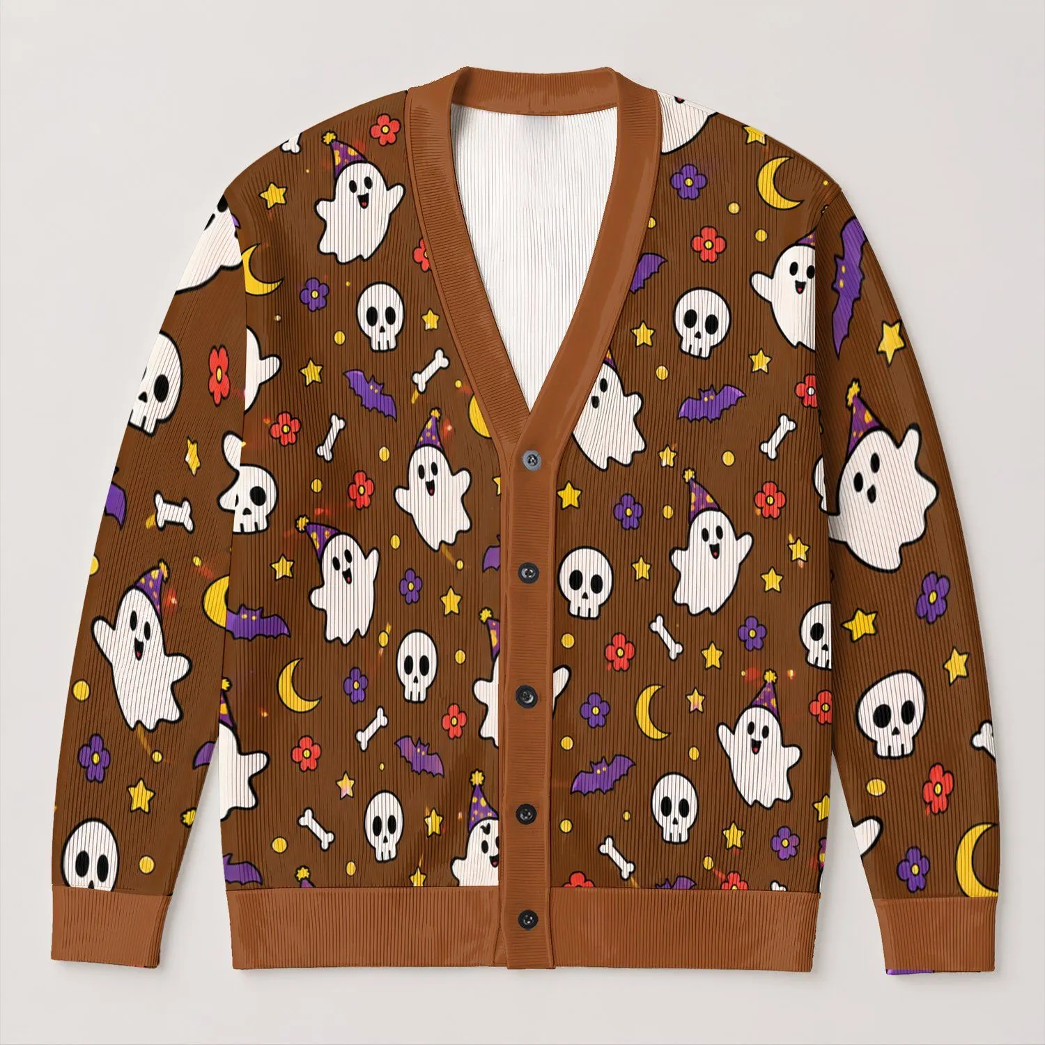 Halloween Ghosts and Bats for Cozy Autumn Parties and Playful Everyday Layering for Women All-over Print Knitted Cardigan - 1