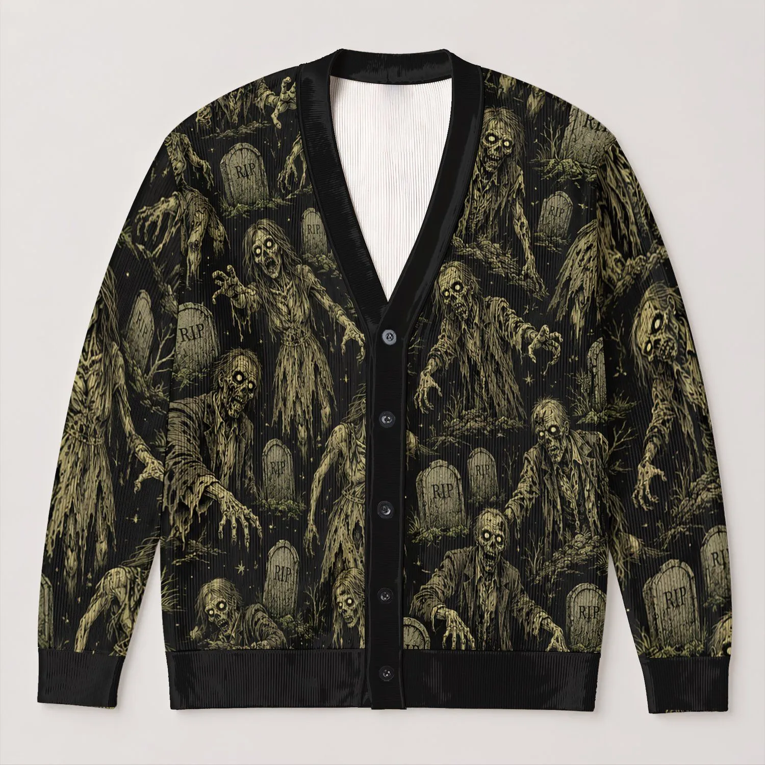 Zombie Graveyard Scenes for Halloween Nights and Spooky Autumn Outings for Teens All-over Print Knitted Cardigan - 1