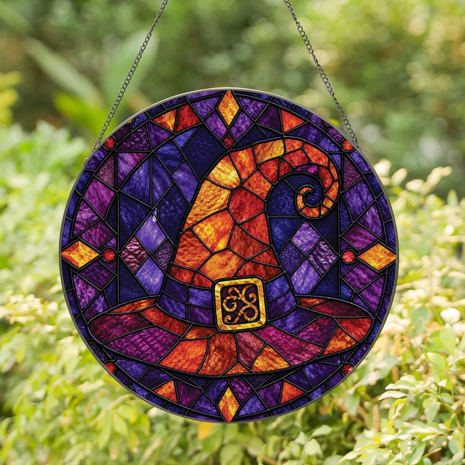 Halloween Witch Hat Decor for Gothic Autumn Spaces and Spooky Season Home Gifting Stained Glass Suncatcher - 1
