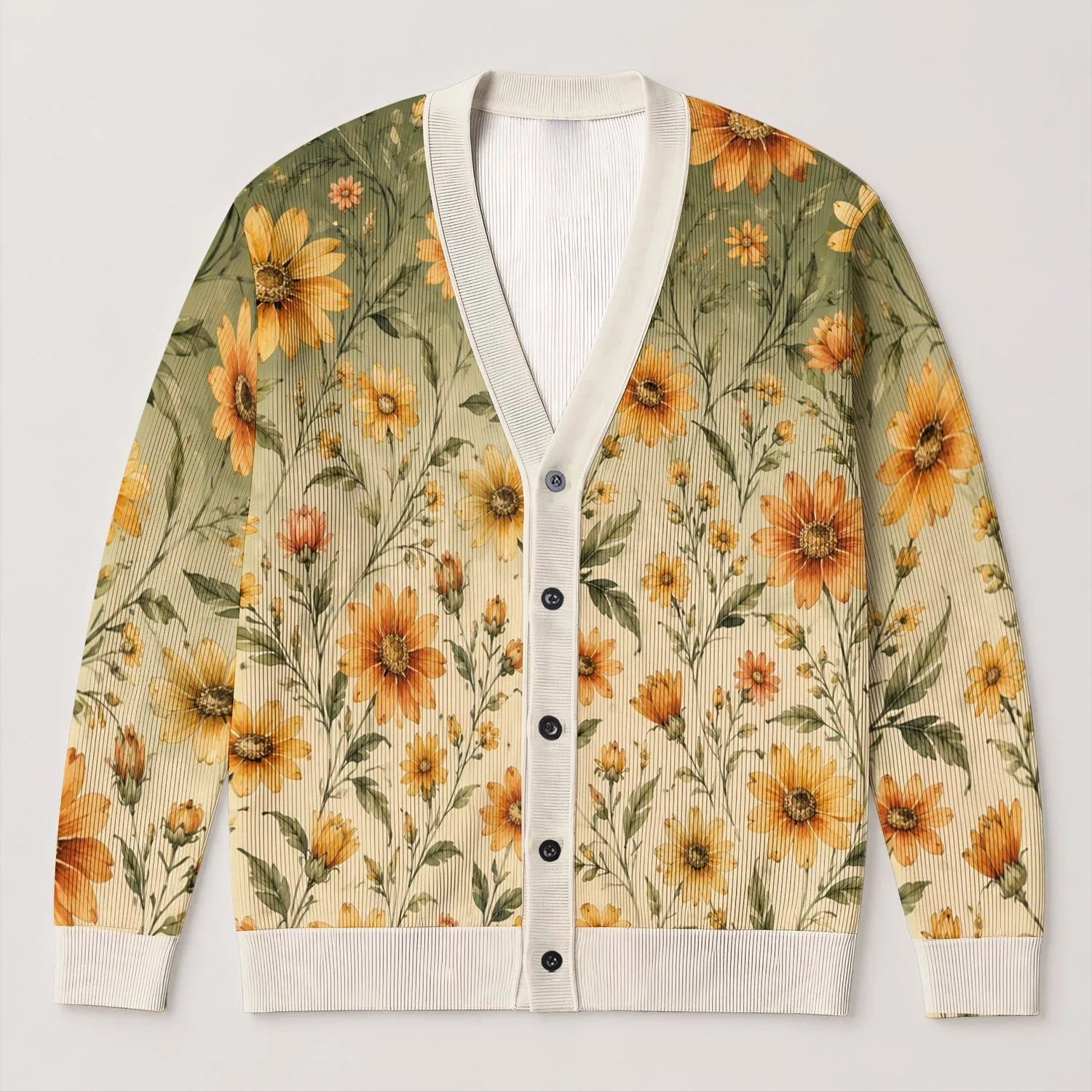 Vintage Sunflower Blooms for Cozy Autumn Layering and Everyday Cottagecore Style Wear All-over Print Knitted Cardigan - 1