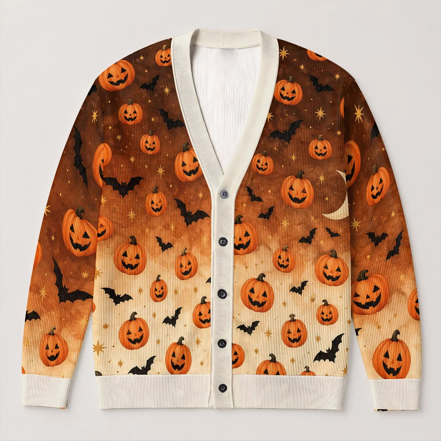Halloween Pumpkins And Bats For Cozy Autumn Evening Outfits For Women All-over Print Knitted Cardigan - 1