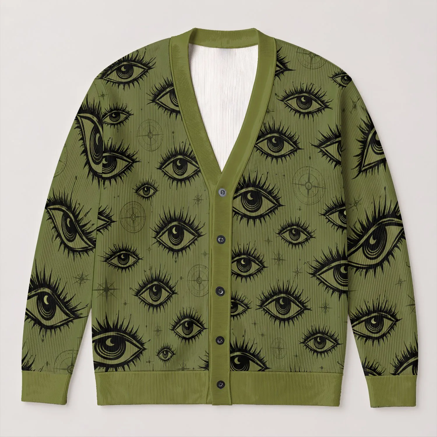 All-Seeing Eye Halloween Motif for Moody Autumn Layering and Everyday Mystic Style All-over Print Knitted Cardigan - 1