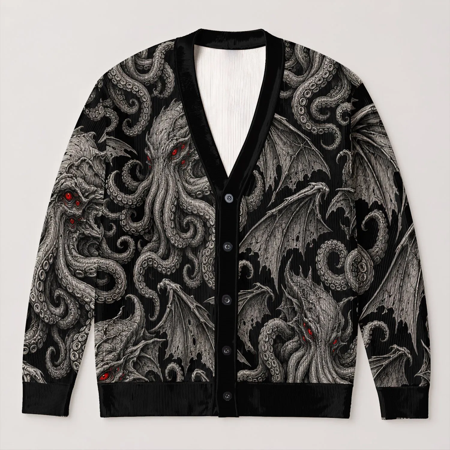 Cthulhu Tentacle Horror for Halloween Nights and Dark Gothic Style Fans All-over Print Knitted Cardigan - 1