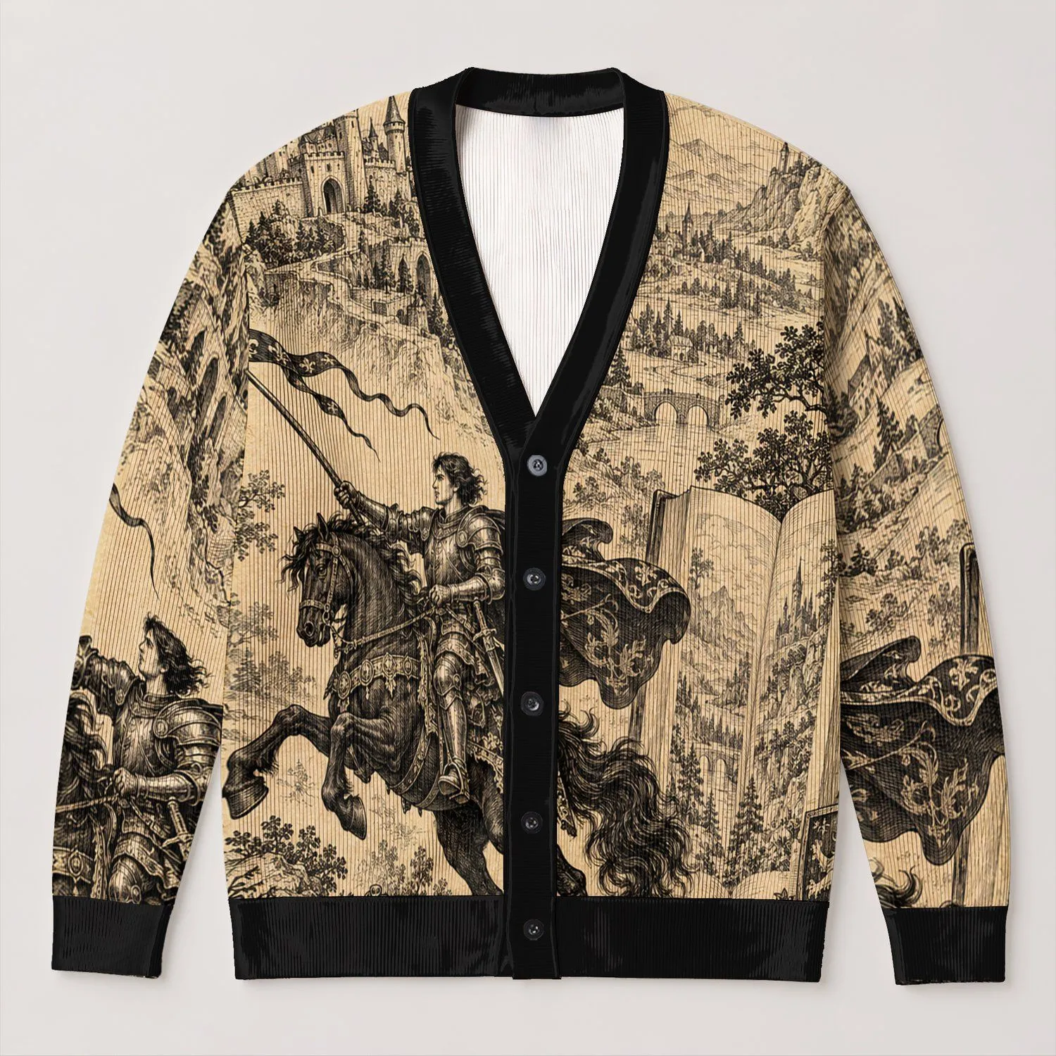 Medieval Castle Book Scenes for Back to School Reading Adventures for Teen Readers All-over Print Knitted Cardigan - 1