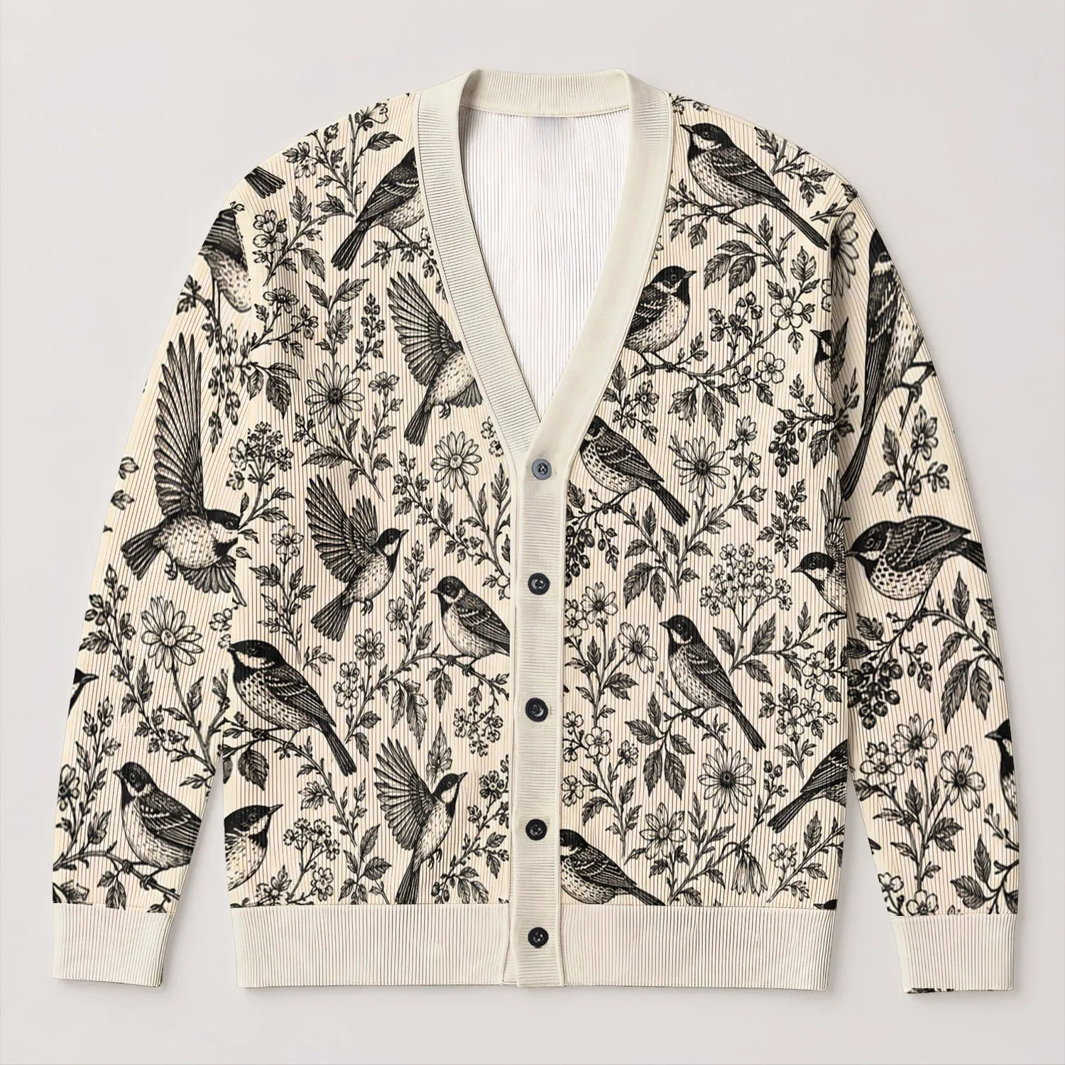 Blackbird Wildflowers for Everyday Nature Walks and Vintage Cottage Style for Teens All-over Print Knitted Cardigan - 1