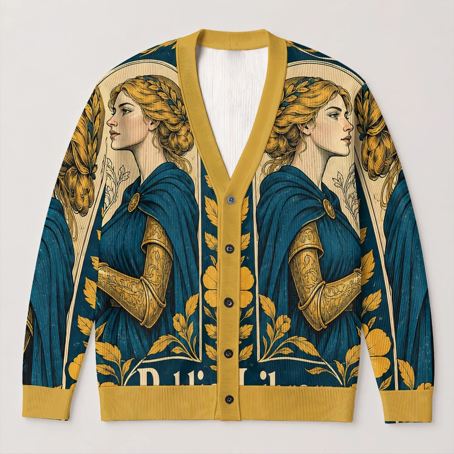 Public Library Advocate Woodcut Floral Style for Book Lovers and Teen Readers All-over Print Knitted Cardigan - 1