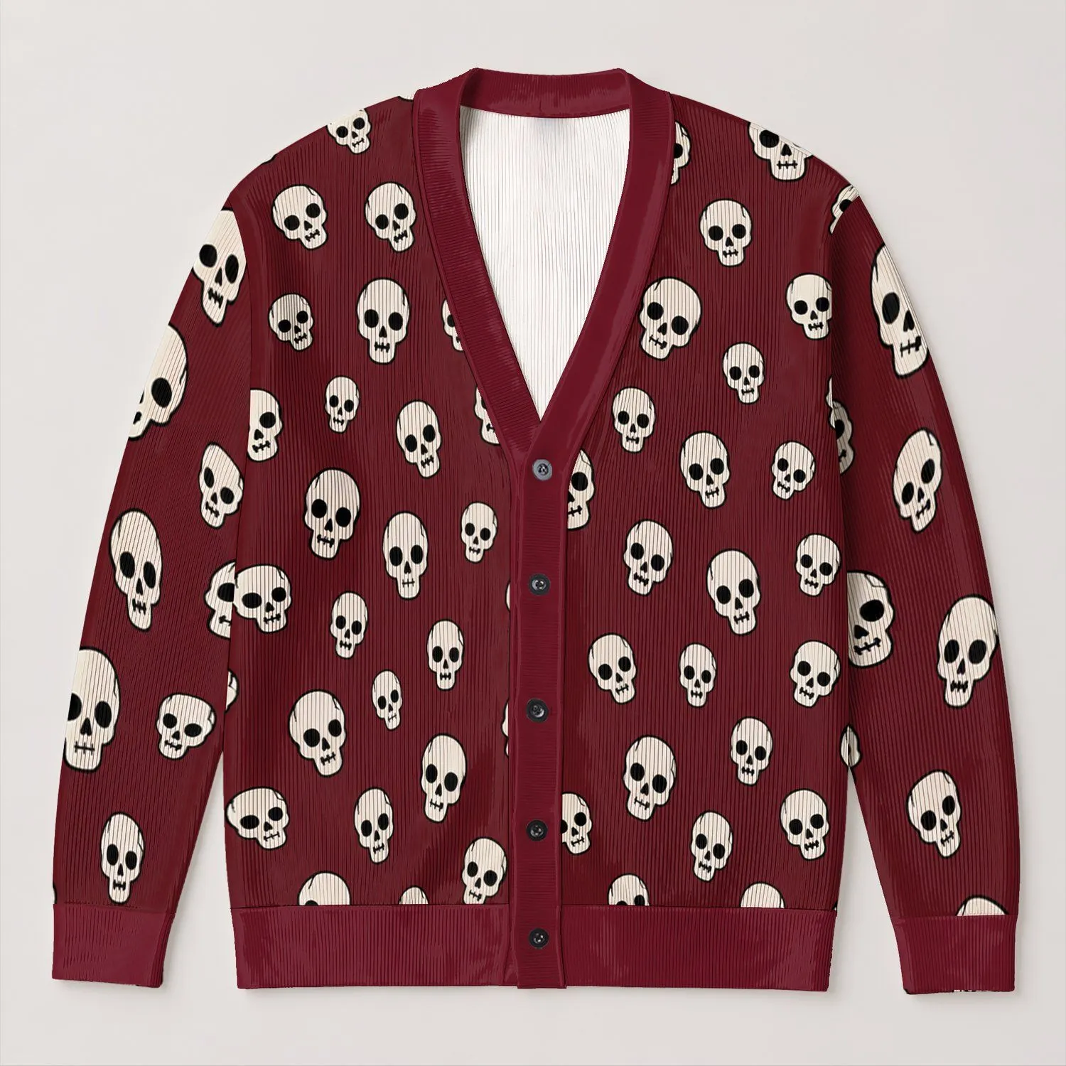 Ivory Skull Motifs for Cozy Autumn Layering and Everyday Alternative Style Lovers All-over Print Knitted Cardigan - 1