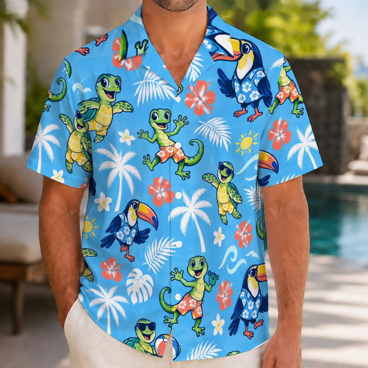 Tropical Island Animal Friends for Family Beach Vacations and Sunny Cruise Getaways Hawaiian Shirt - 1
