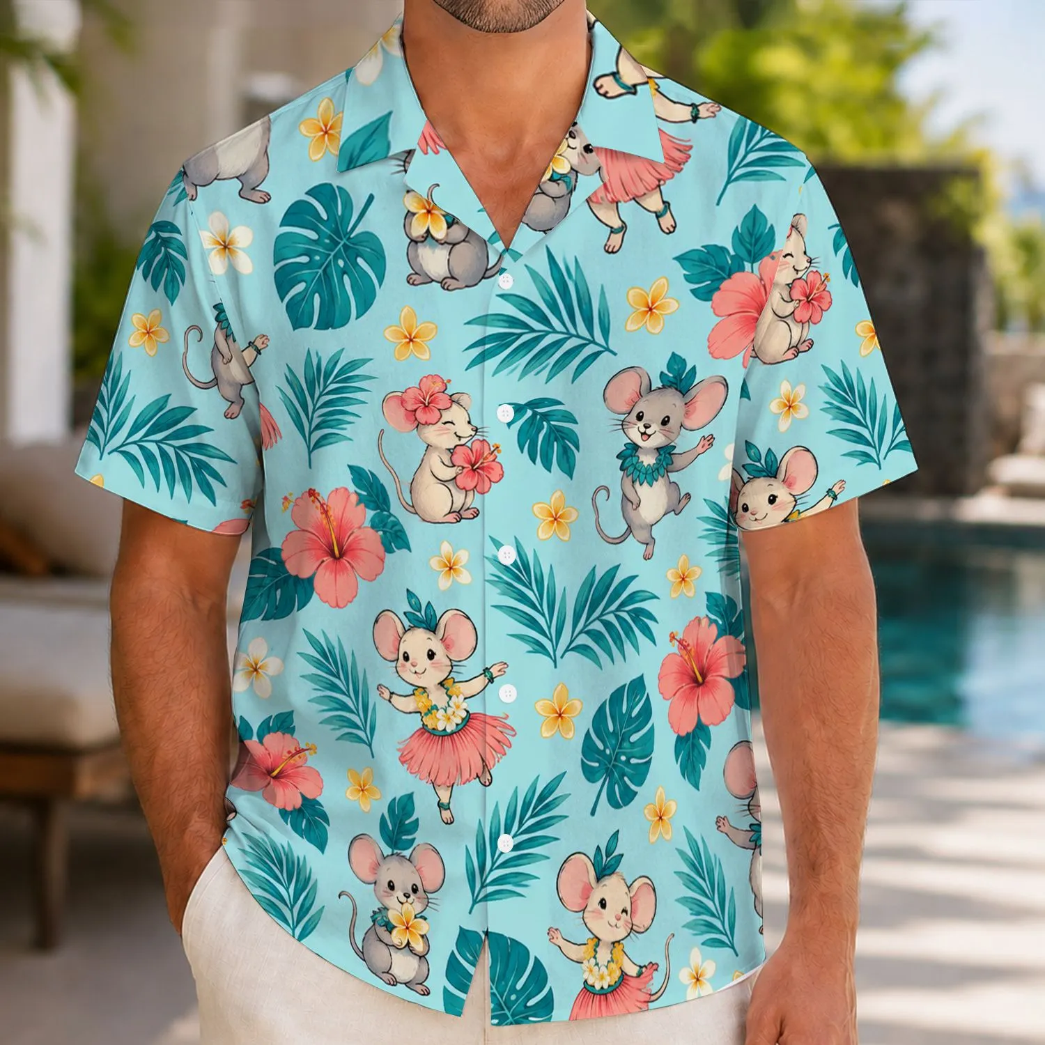 Whimsical Tropical Mouse And Hibiscus Escape For Couples, Beach Trips And Island Holidays Hawaiian Shirt - 1