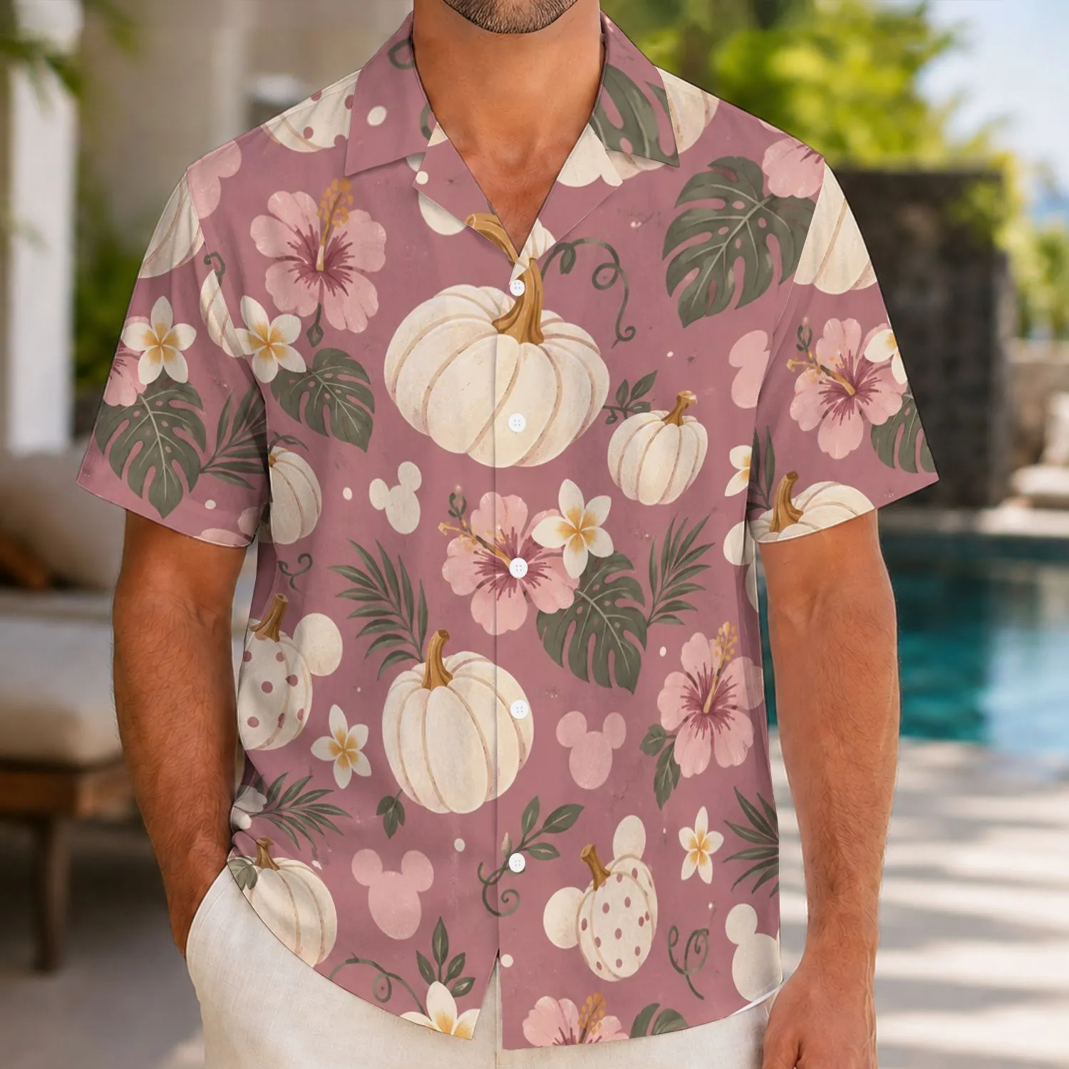 Mouse Ear Pumpkin Motifs for Spooky Season Park Days and Fall Getaways Hawaiian Shirt - 1