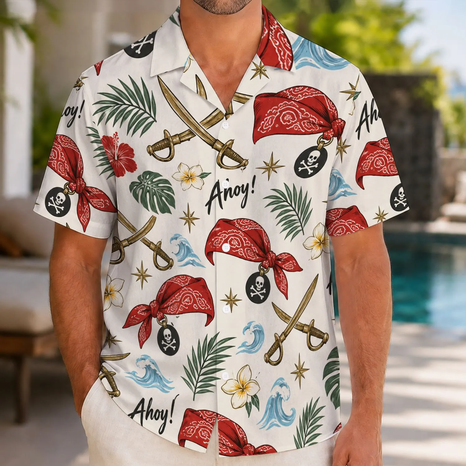 Pirate Cutlasses and Anchors for Caribbean Island Getaways and Coastal Holidays Hawaiian Shirt - 1