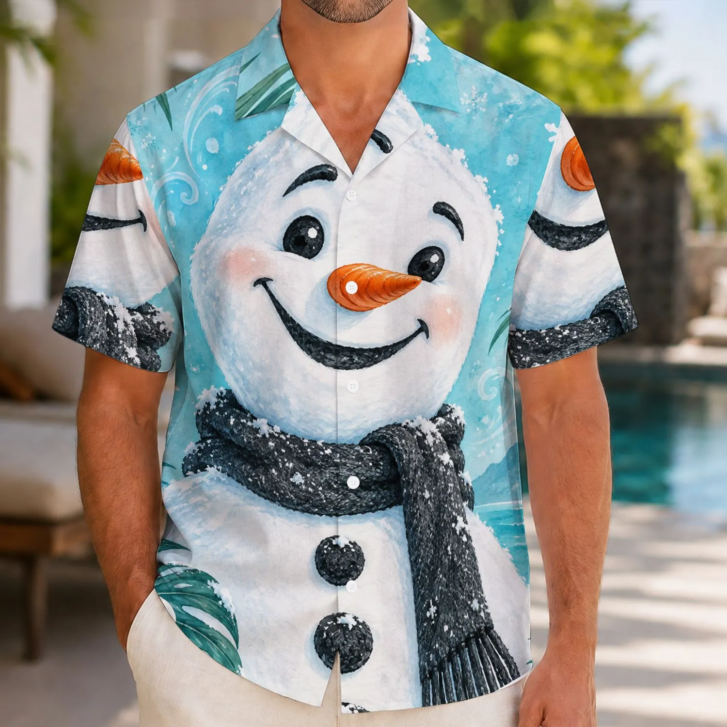 Cheerful Snowman and Icy Snowflakes for a Whimsical Winter Holiday Celebration Getaway Hawaiian Shirt - 1