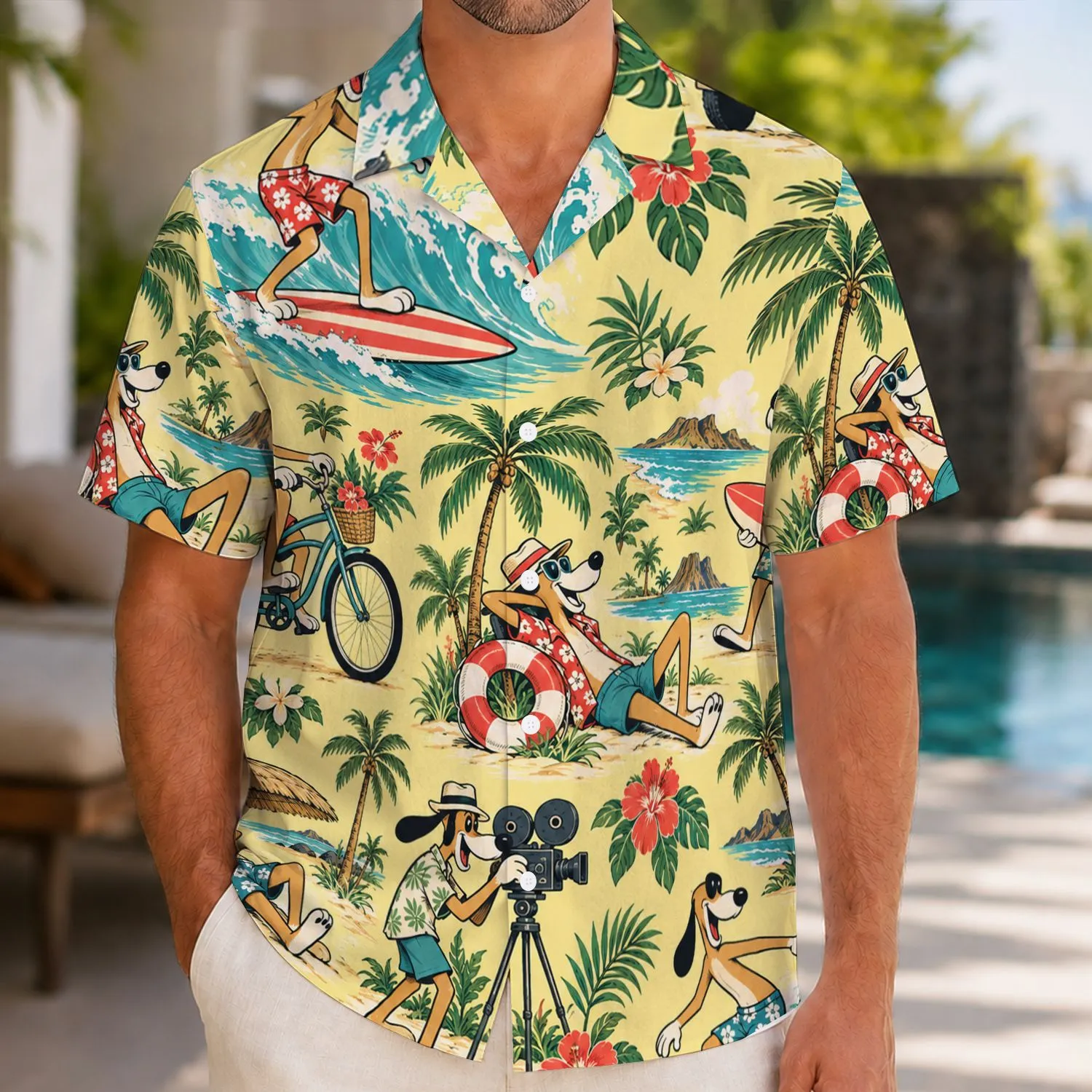 Lanky Cartoon Dog Beach Antics for Sunny Island Getaways and Summer Parties Year-Round Hawaiian Shirt - 1