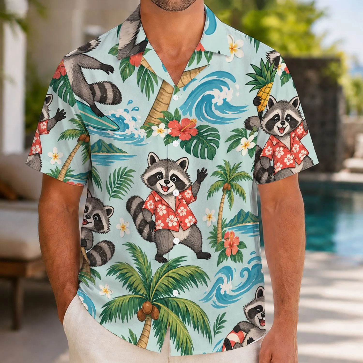 Playful Raccoon Island Hopping for Sunny Beach Days and Relaxed Tropical Getaways Hawaiian Shirt - 1