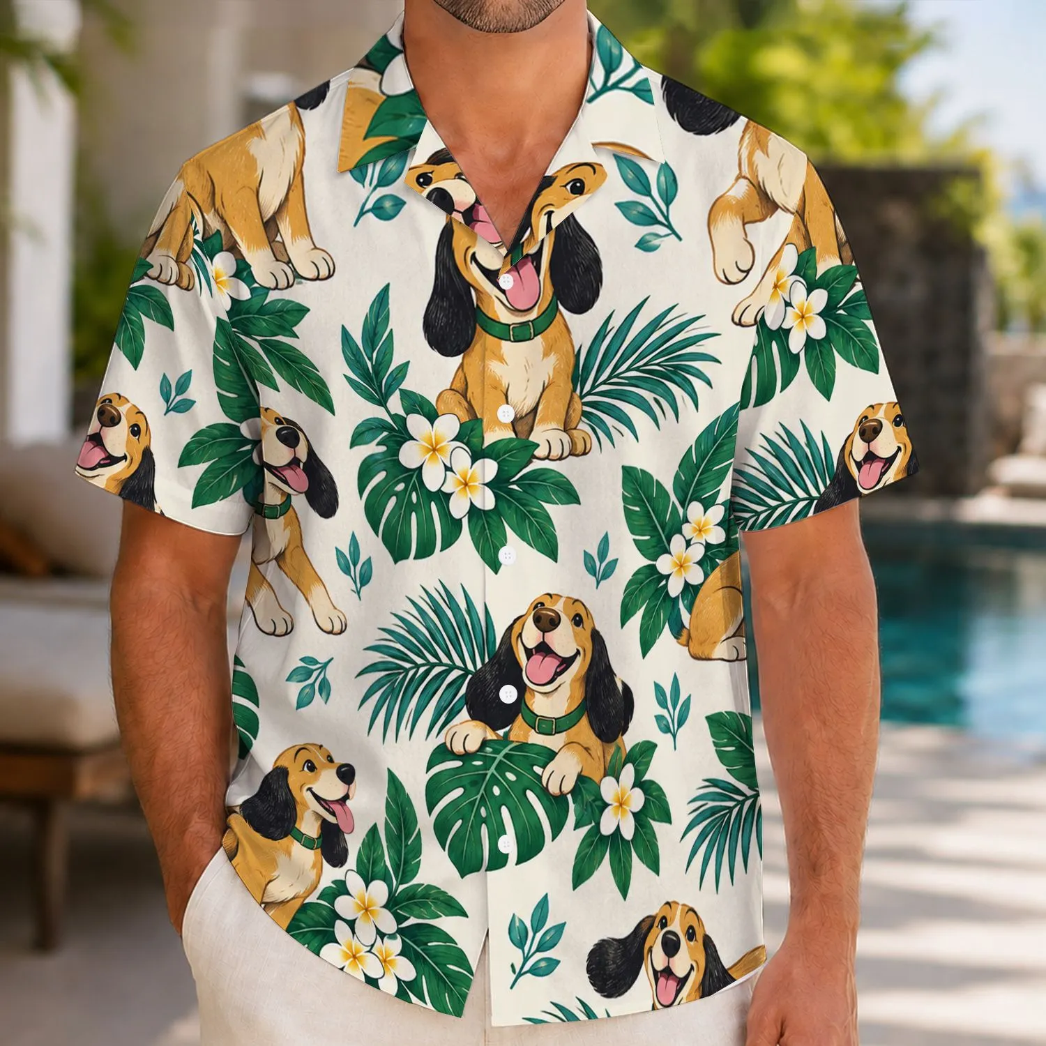Cheerful Tropical Hound and Hibiscus for Sunny Island Getaways and Summer Vacations Hawaiian Shirt - 1